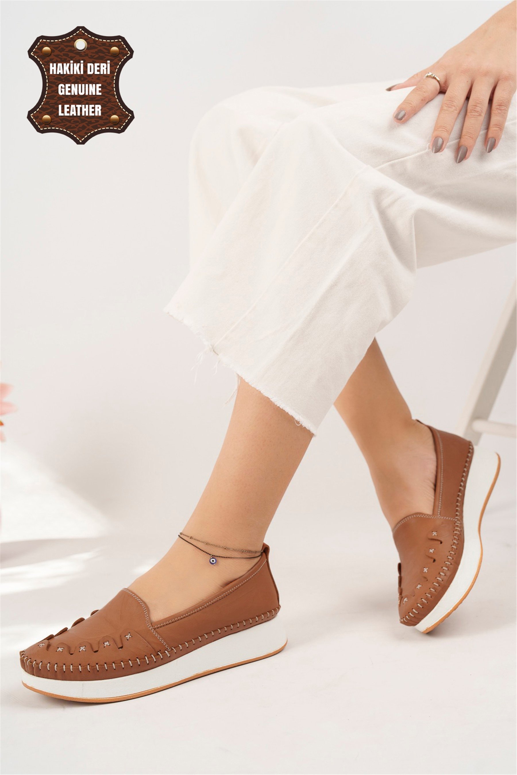 Elit Mn84C Kadın Hakiki Deri Espadril Taba