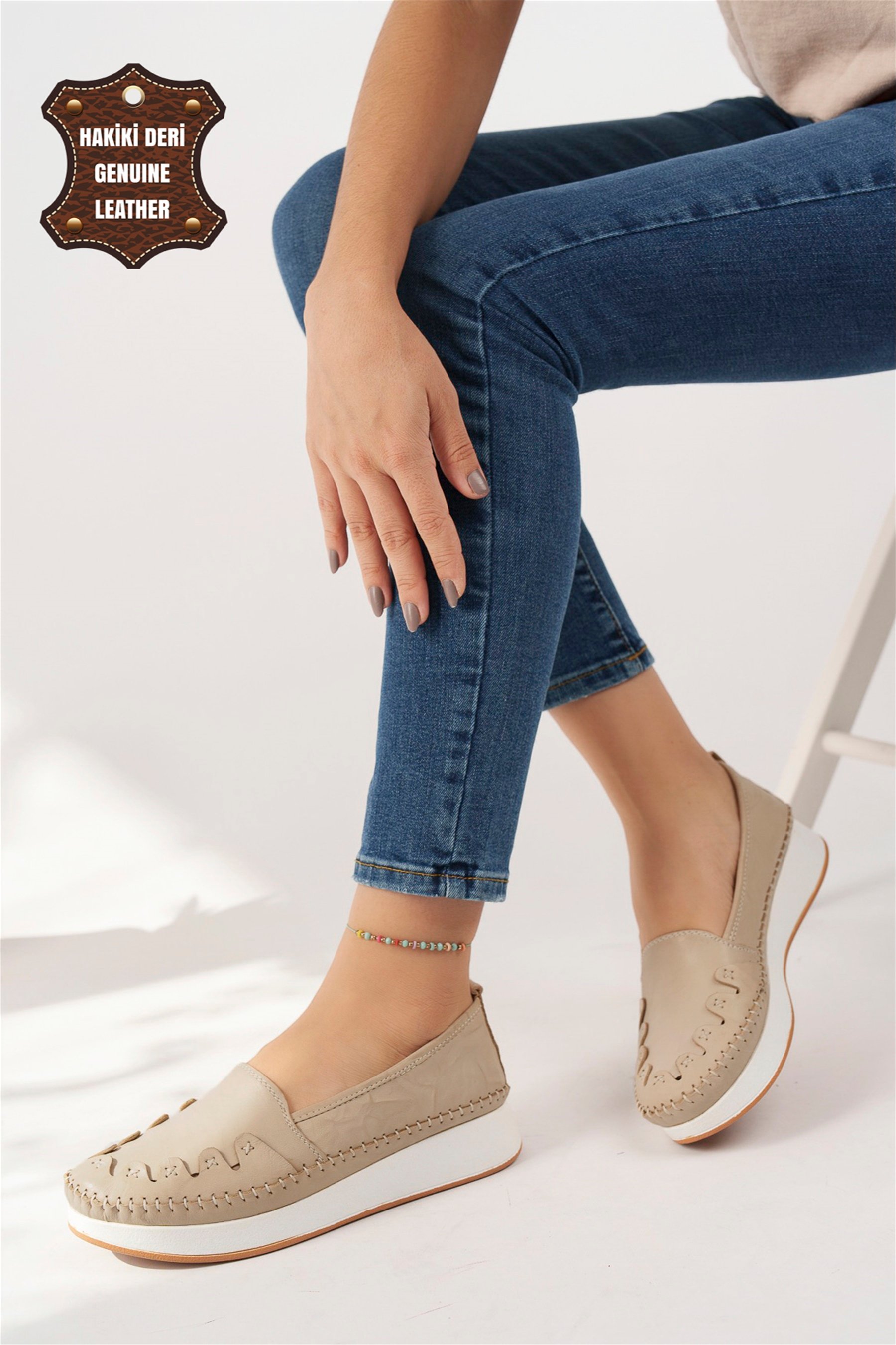 Elit Mn84C Kadın Hakiki Deri Espadril Bej