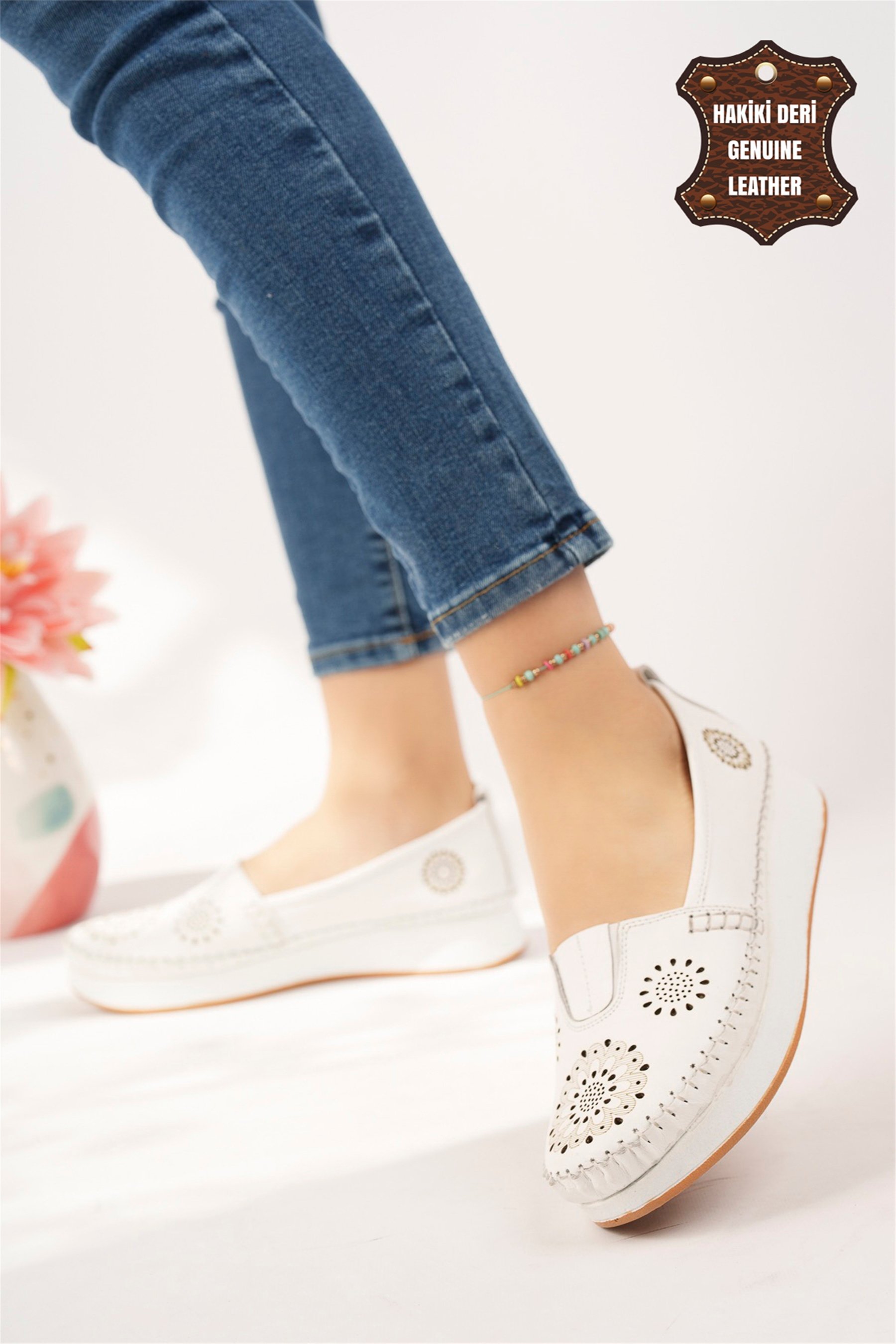 Elit Mn85L21C Kadın Hakiki Deri Espadril Beyaz