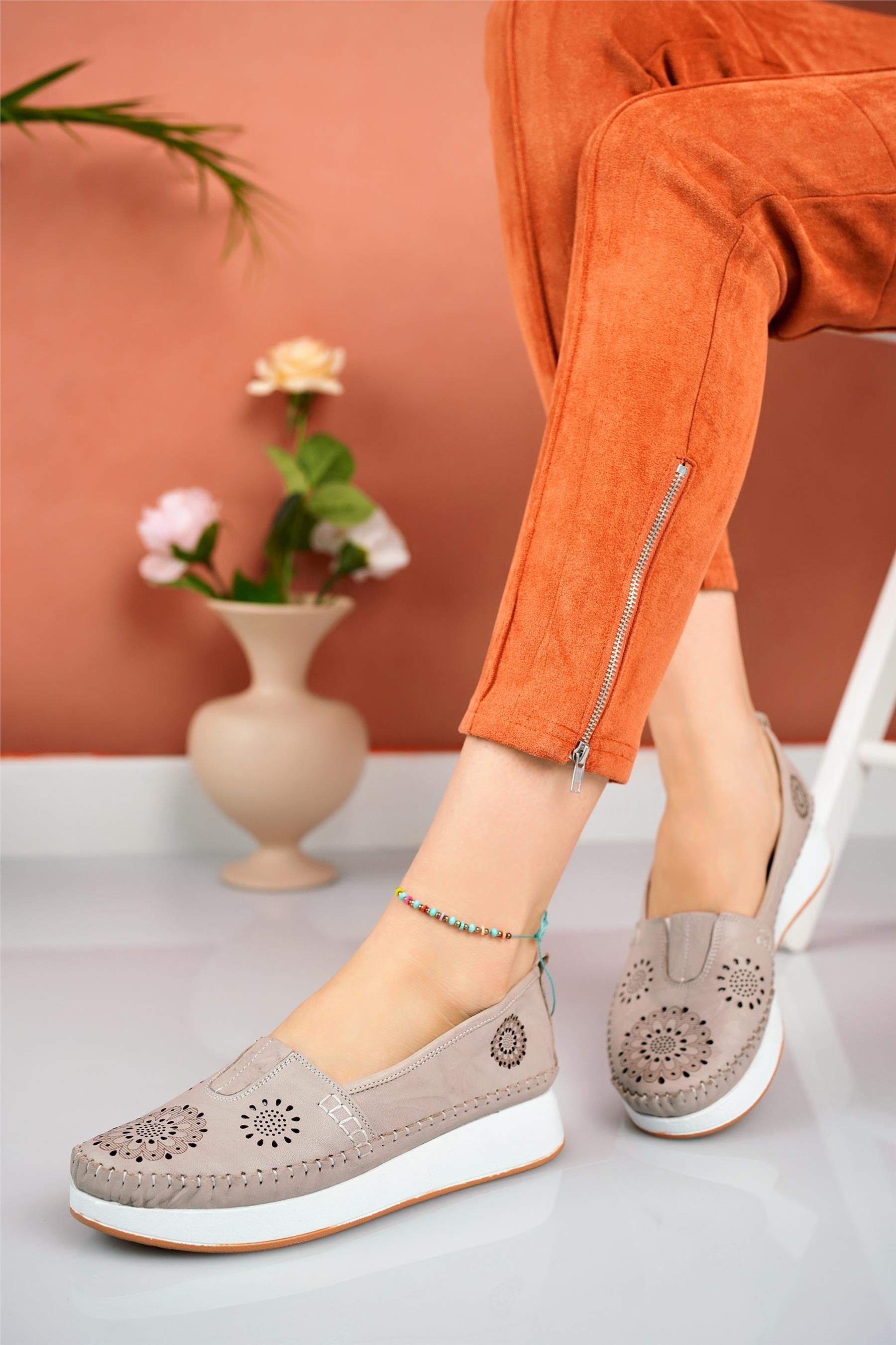 Elit Mn85L21C Kadın Hakiki Deri Espadril Kemik