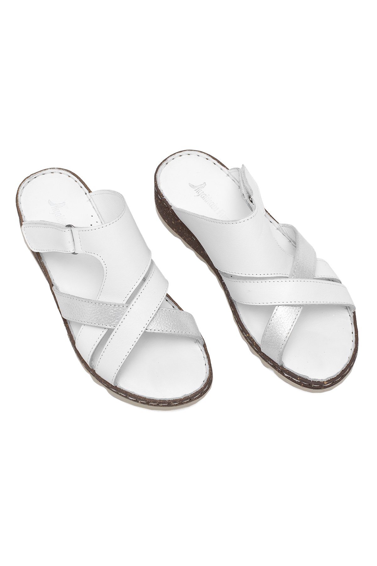 Elit Rhm012 Kadın Hakiki Deri Ortopedik Düz Terlik Beyaz