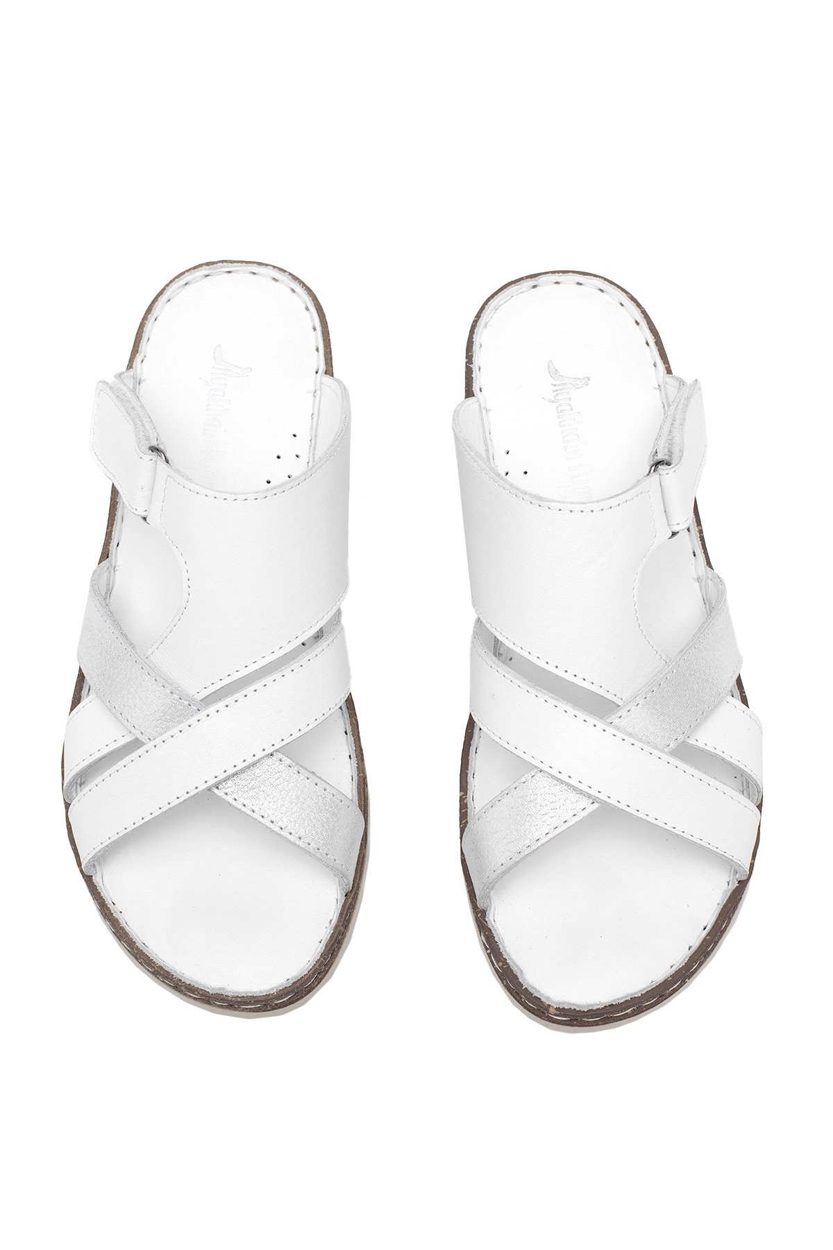 Elit Rhm012 Kadın Hakiki Deri Ortopedik Düz Terlik Beyaz