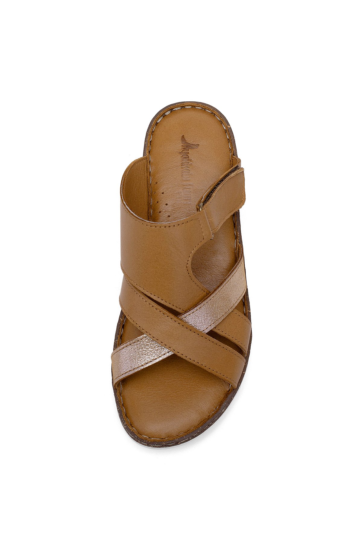 Elit Rhm012 Kadın Hakiki Deri Ortopedik Düz Terlik Taba