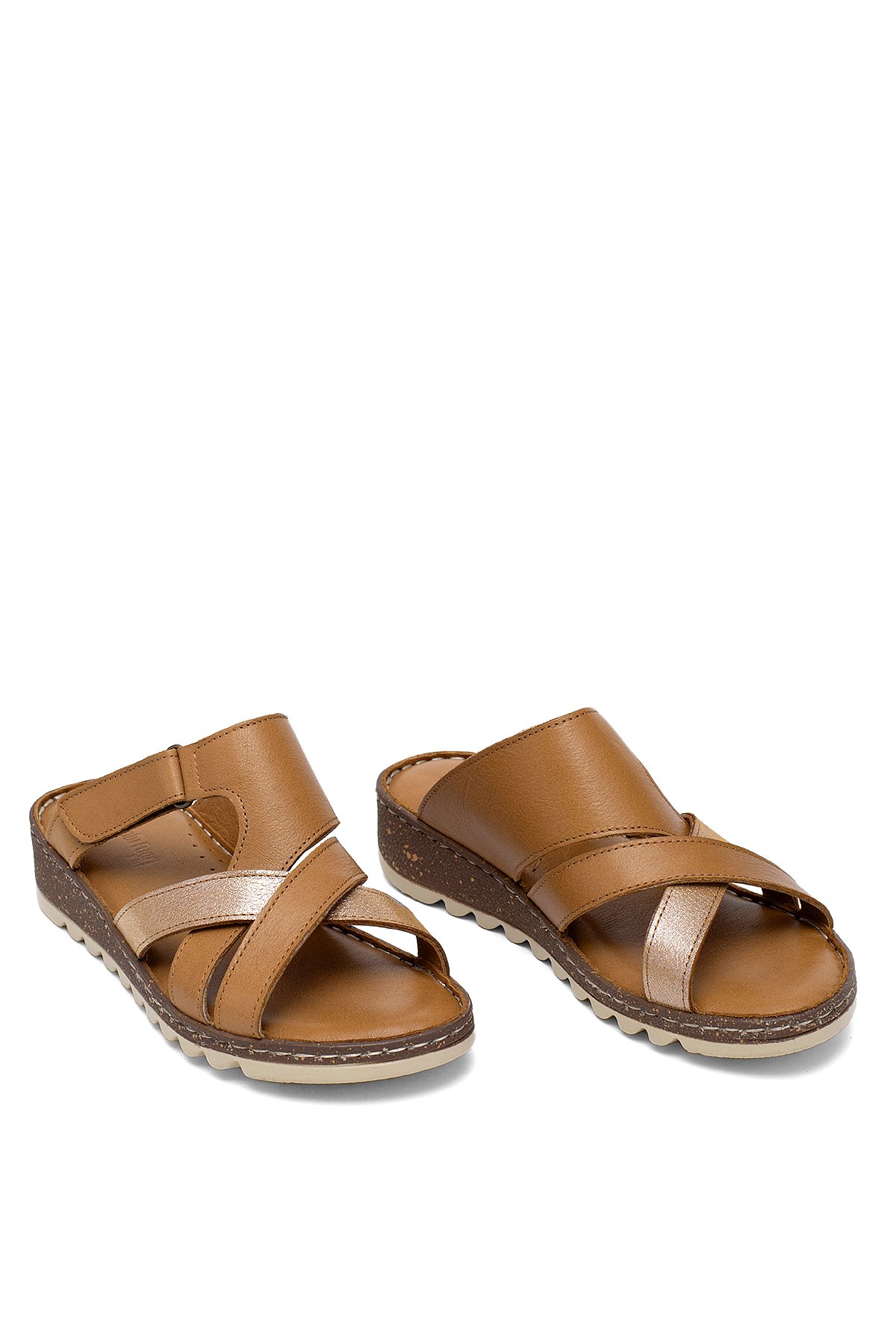 Elit Rhm012 Kadın Hakiki Deri Ortopedik Düz Terlik Taba