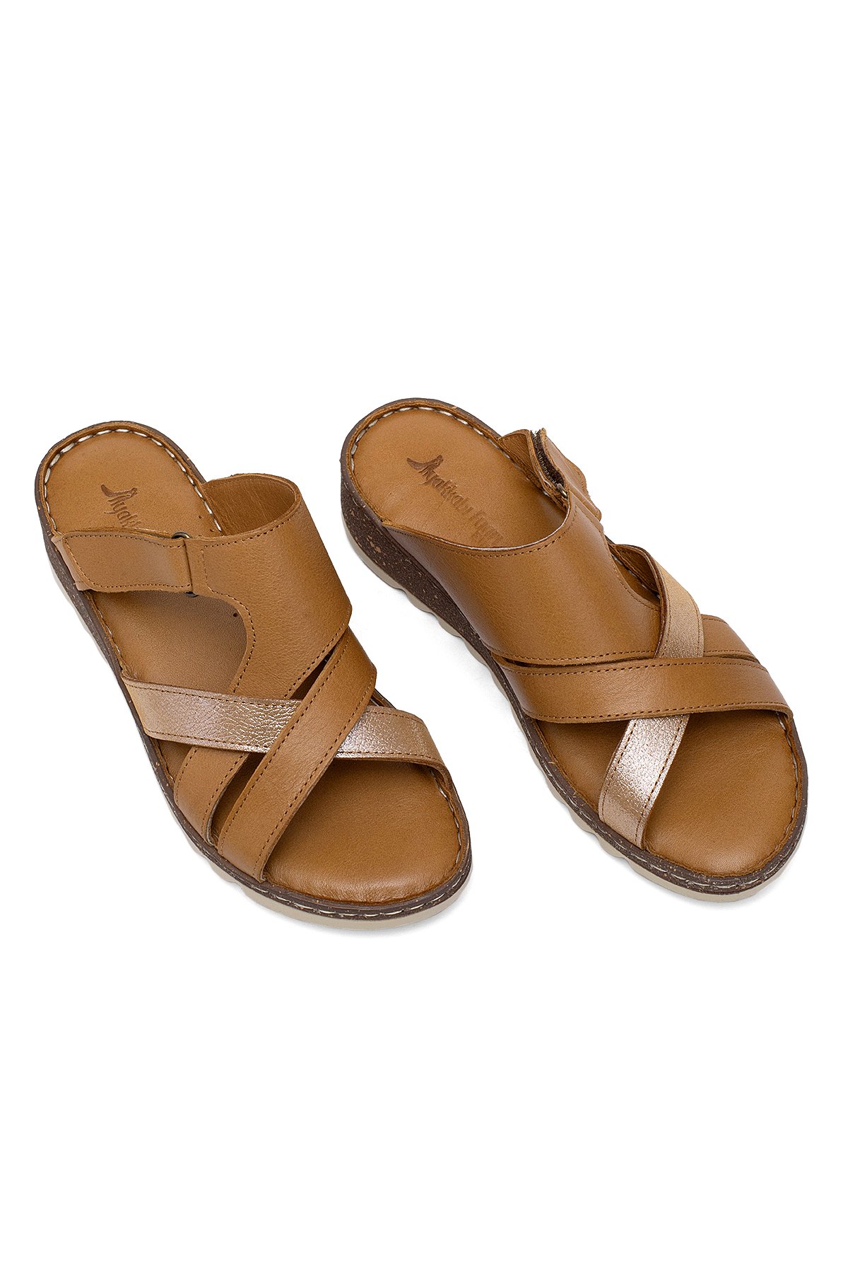 Elit Rhm012 Kadın Hakiki Deri Ortopedik Düz Terlik Taba