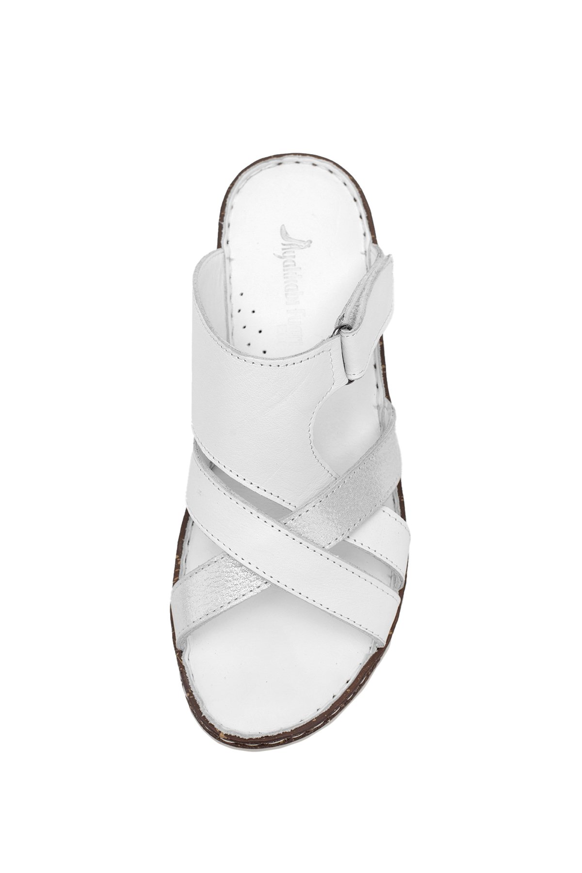 Elit Rhm012 Kadın Hakiki Deri Ortopedik Düz Terlik Beyaz