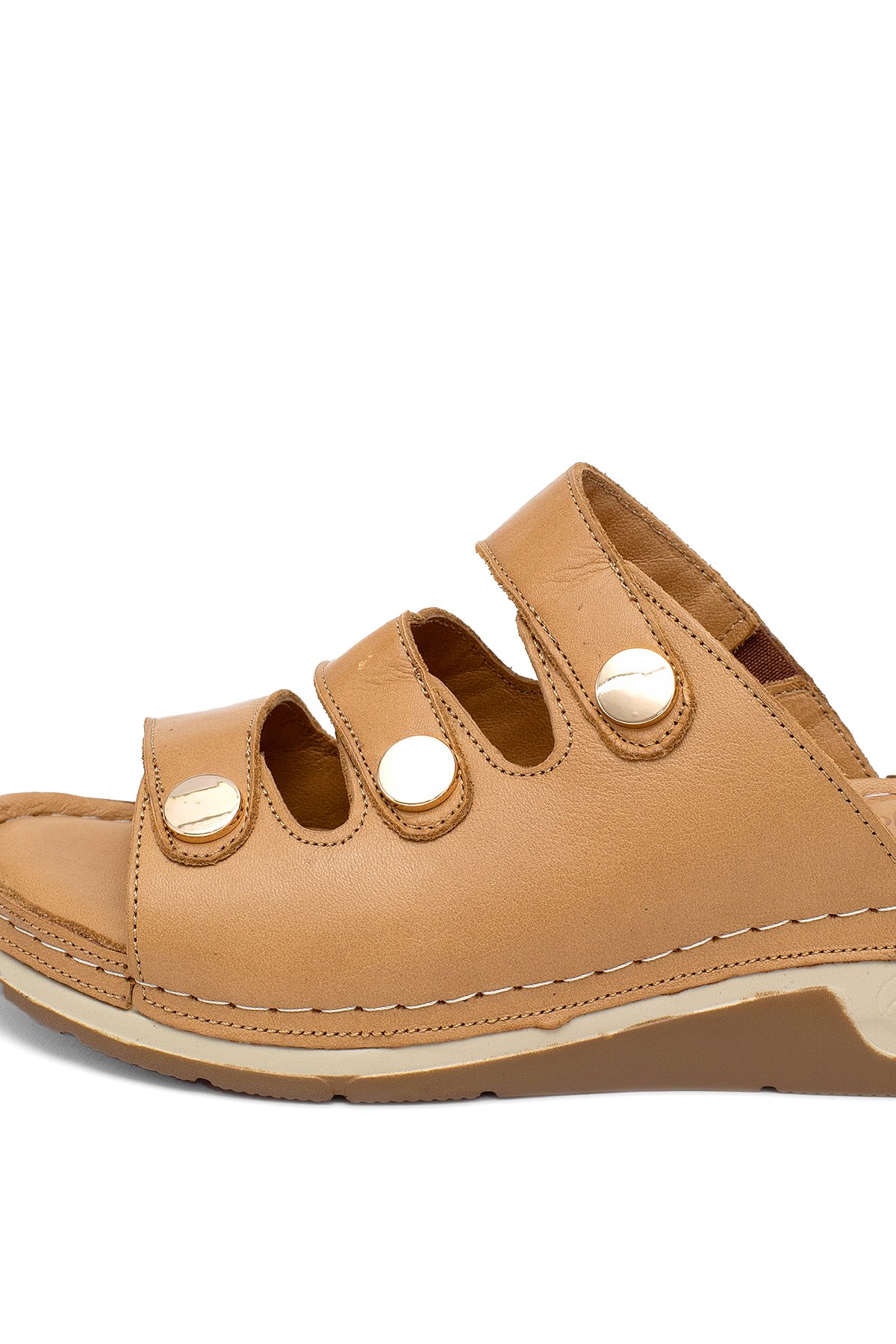 Elit RhmM-15 Kadın Hakiki Deri Ortopedik Düz Terlik Taba