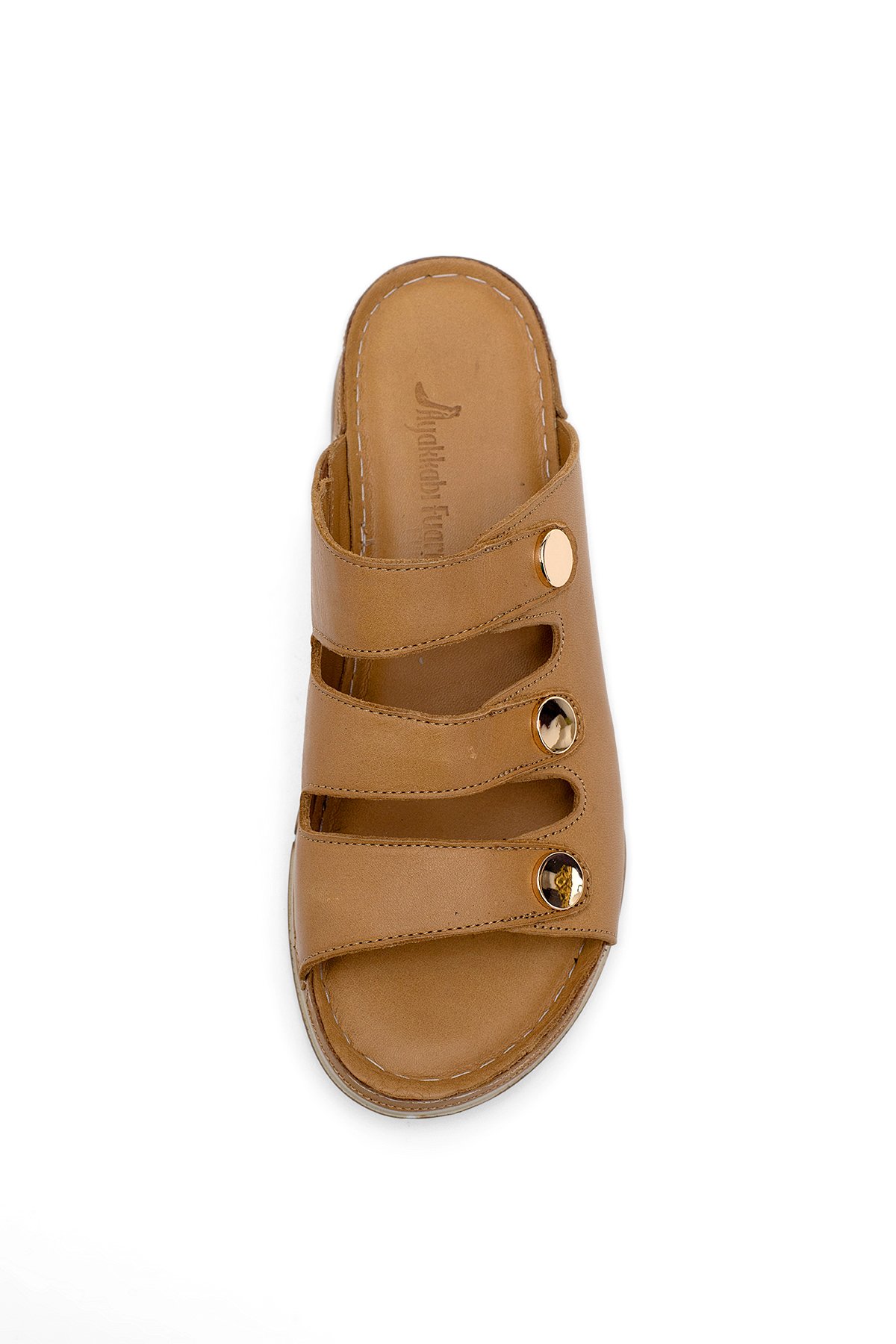 Elit RhmM-15 Kadın Hakiki Deri Ortopedik Düz Terlik Taba