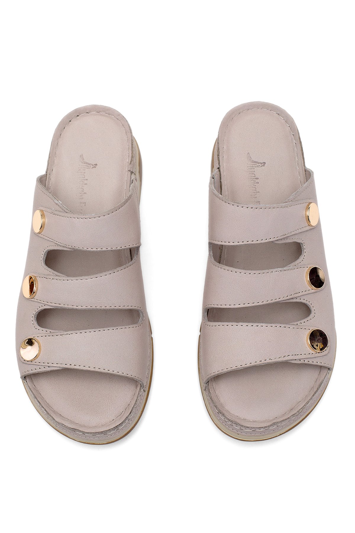 Elit RhmM-15 Kadın Hakiki Deri Ortopedik Düz Terlik Gri