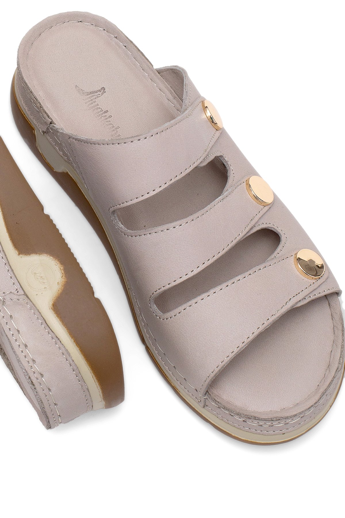 Elit RhmM-15 Kadın Hakiki Deri Ortopedik Düz Terlik Gri