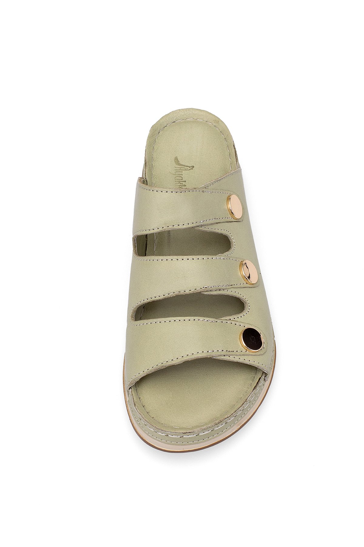 Elit RhmM-15 Kadın Hakiki Deri Ortopedik Düz Terlik Yeşil