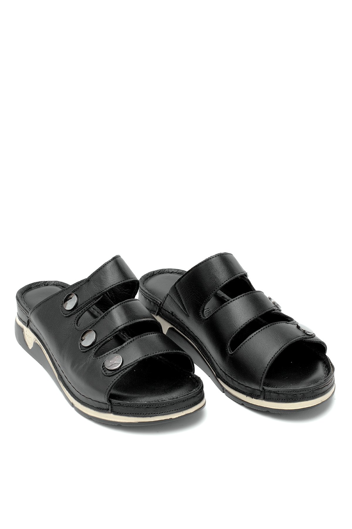 Elit RhmM-15 Kadın Hakiki Deri Ortopedik Düz Terlik Siyah