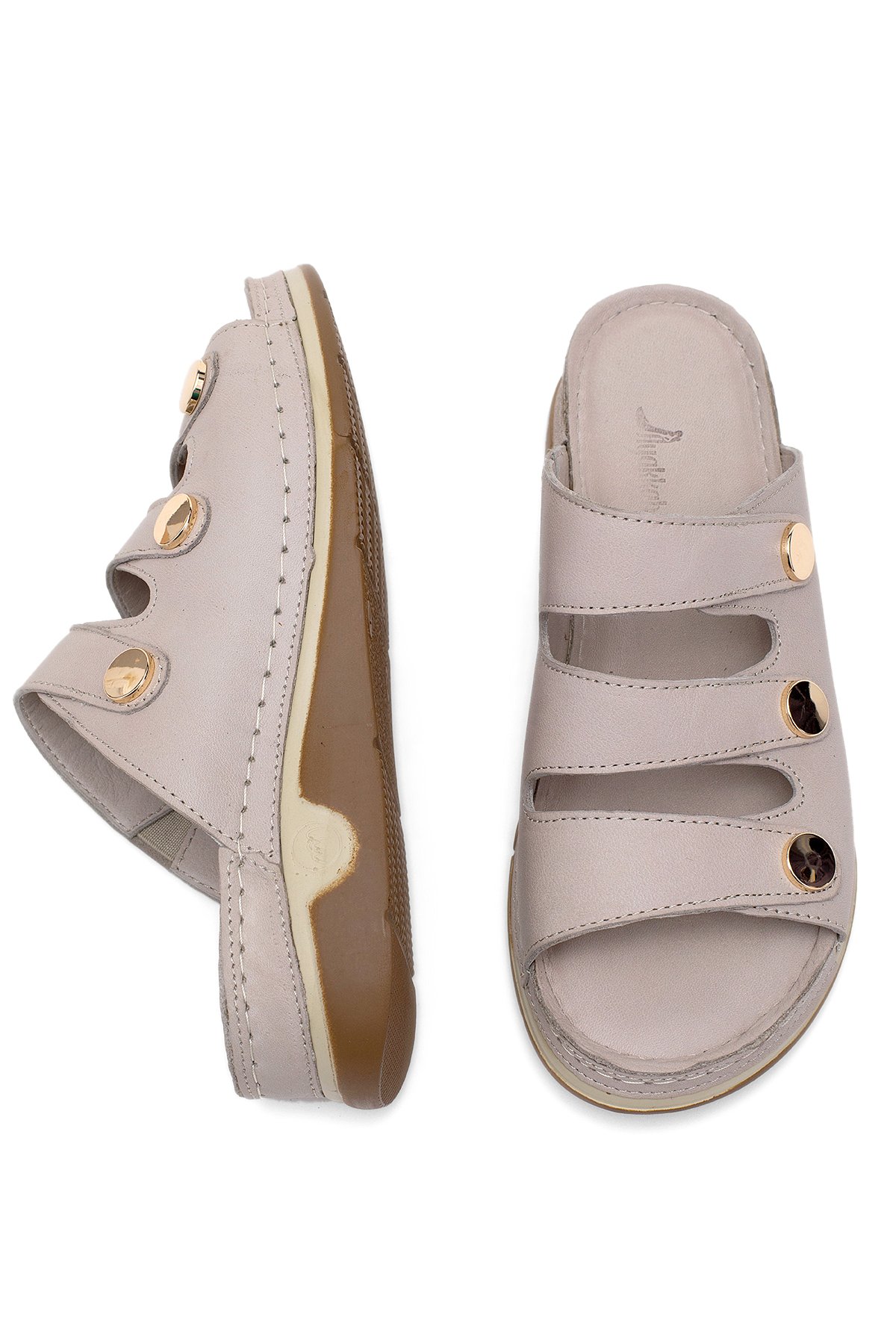 Elit RhmM-15 Kadın Hakiki Deri Ortopedik Düz Terlik Gri