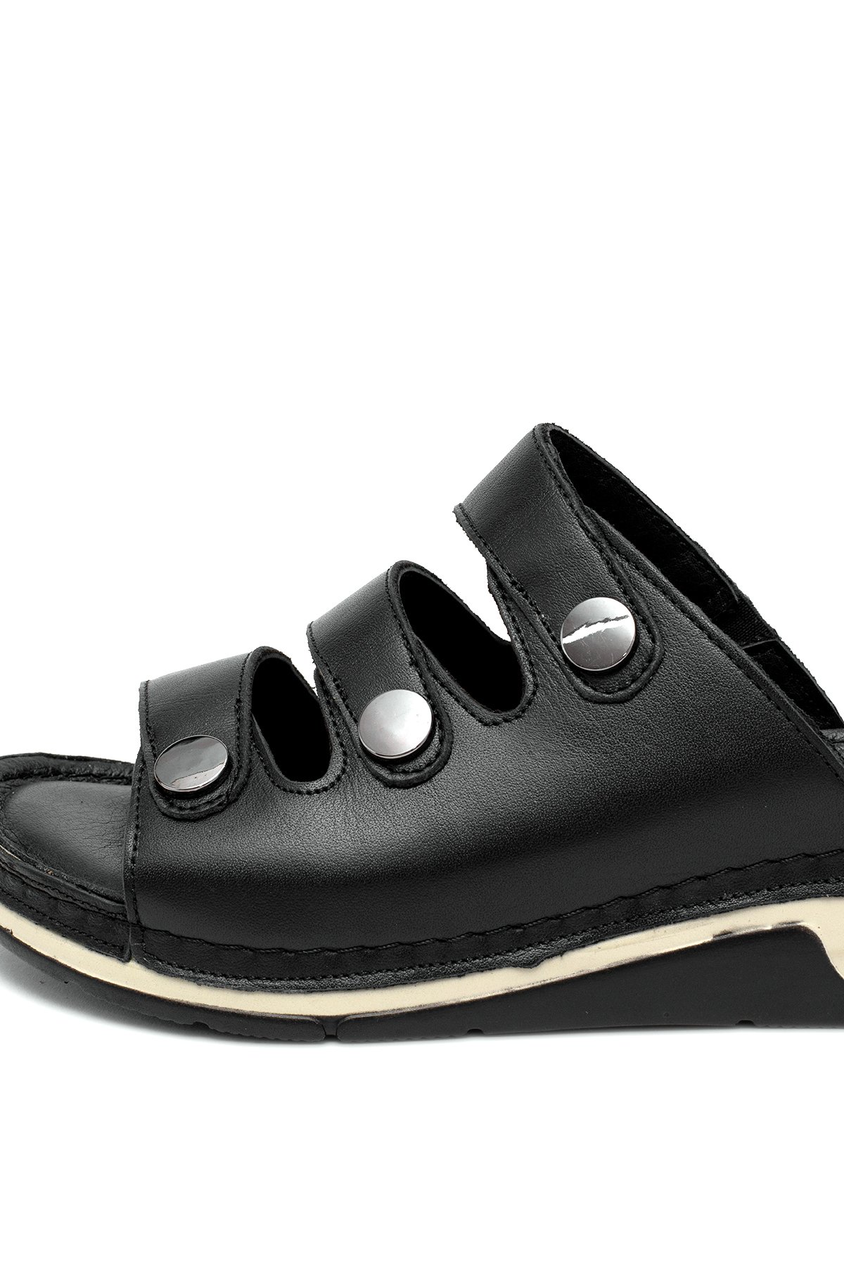 Elit RhmM-15 Kadın Hakiki Deri Ortopedik Düz Terlik Siyah