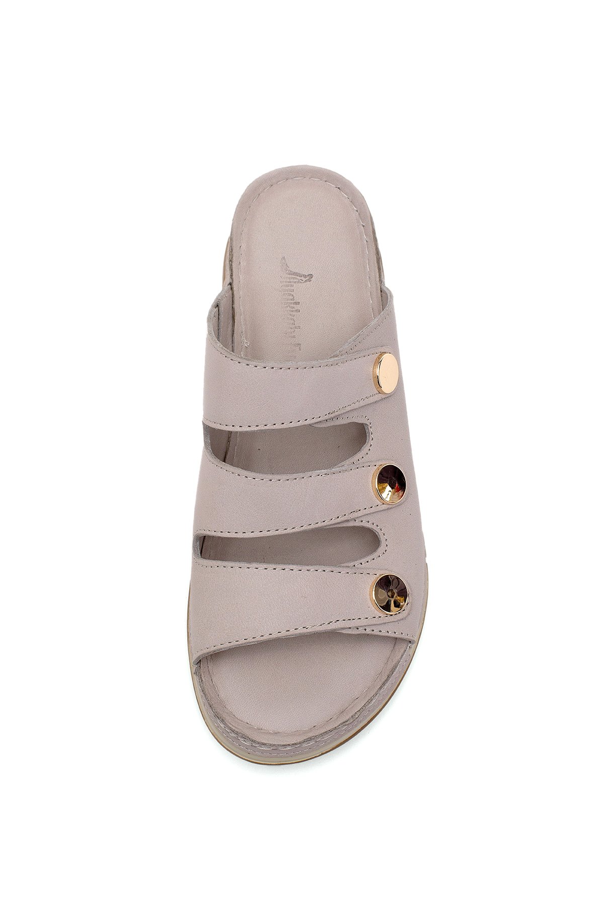 Elit RhmM-15 Kadın Hakiki Deri Ortopedik Düz Terlik Gri