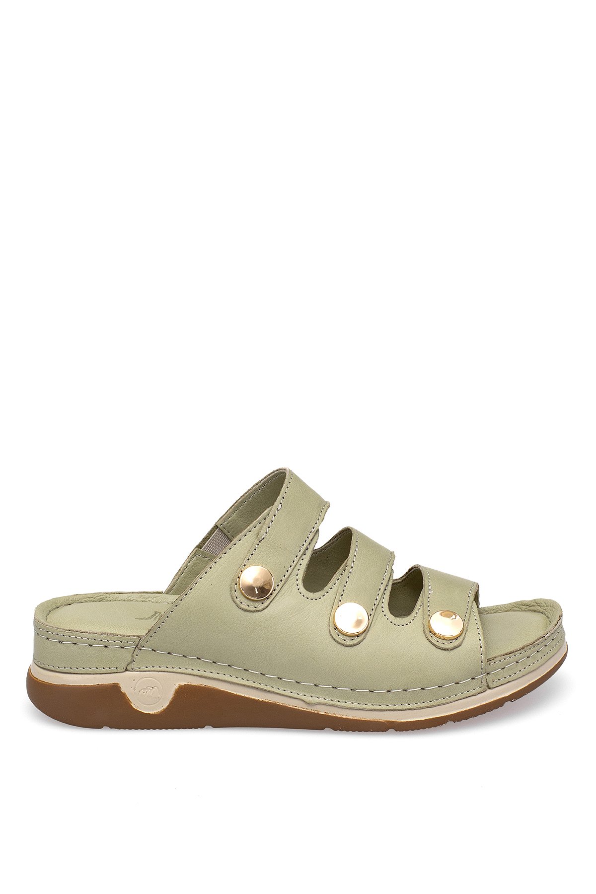 Elit RhmM-15 Kadın Hakiki Deri Ortopedik Düz Terlik Yeşil