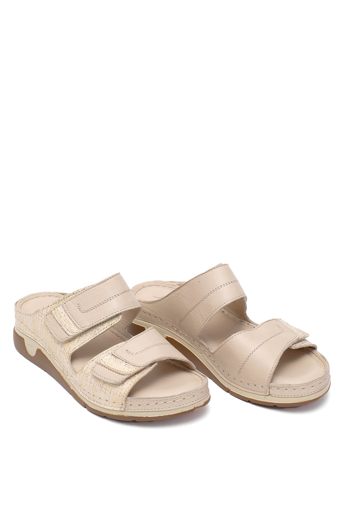Elit RhmM-17 Kadın Hakiki Deri Ortopedik Düz Terlik Bej