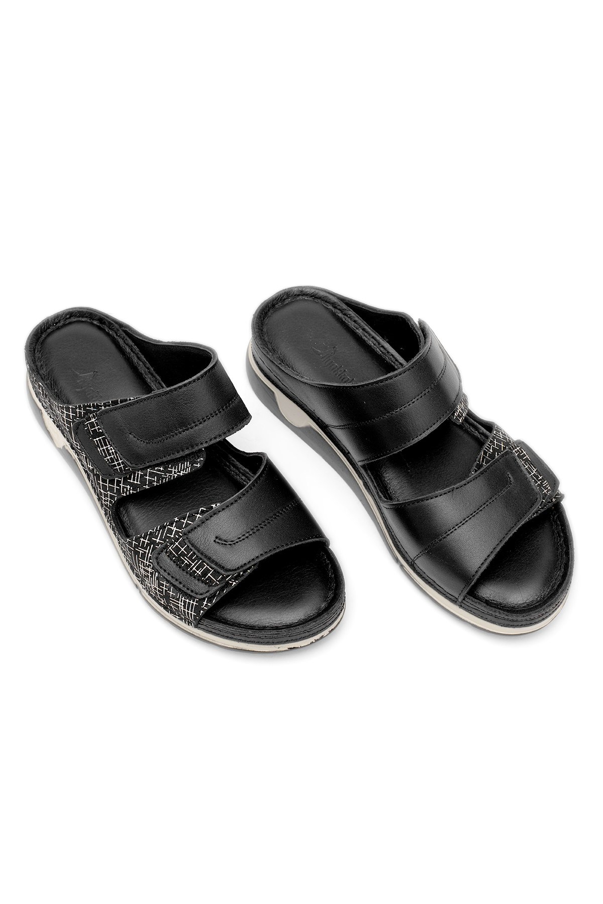 Elit RhmM-17 Kadın Hakiki Deri Ortopedik Düz Terlik Siyah