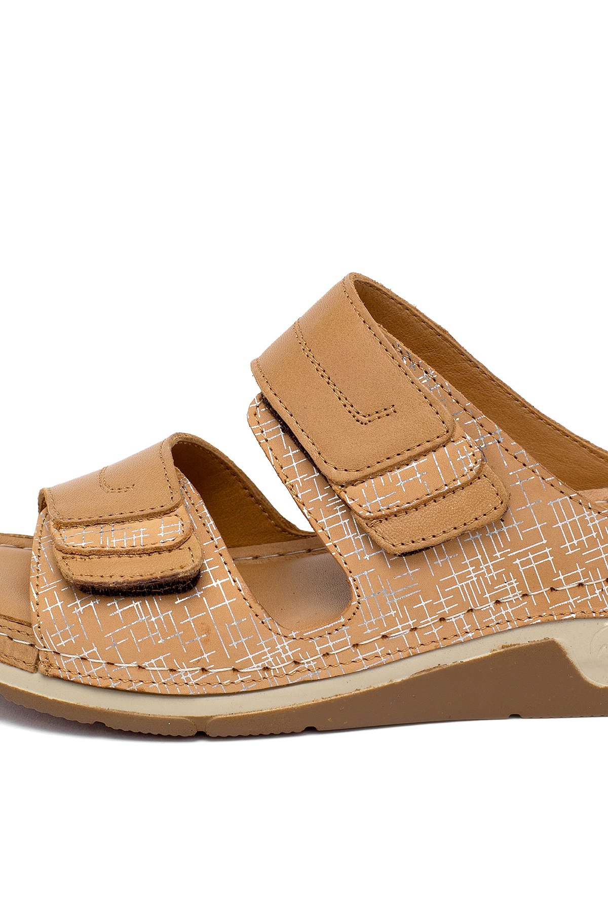 Elit RhmM-17 Kadın Hakiki Deri Ortopedik Düz Terlik Taba