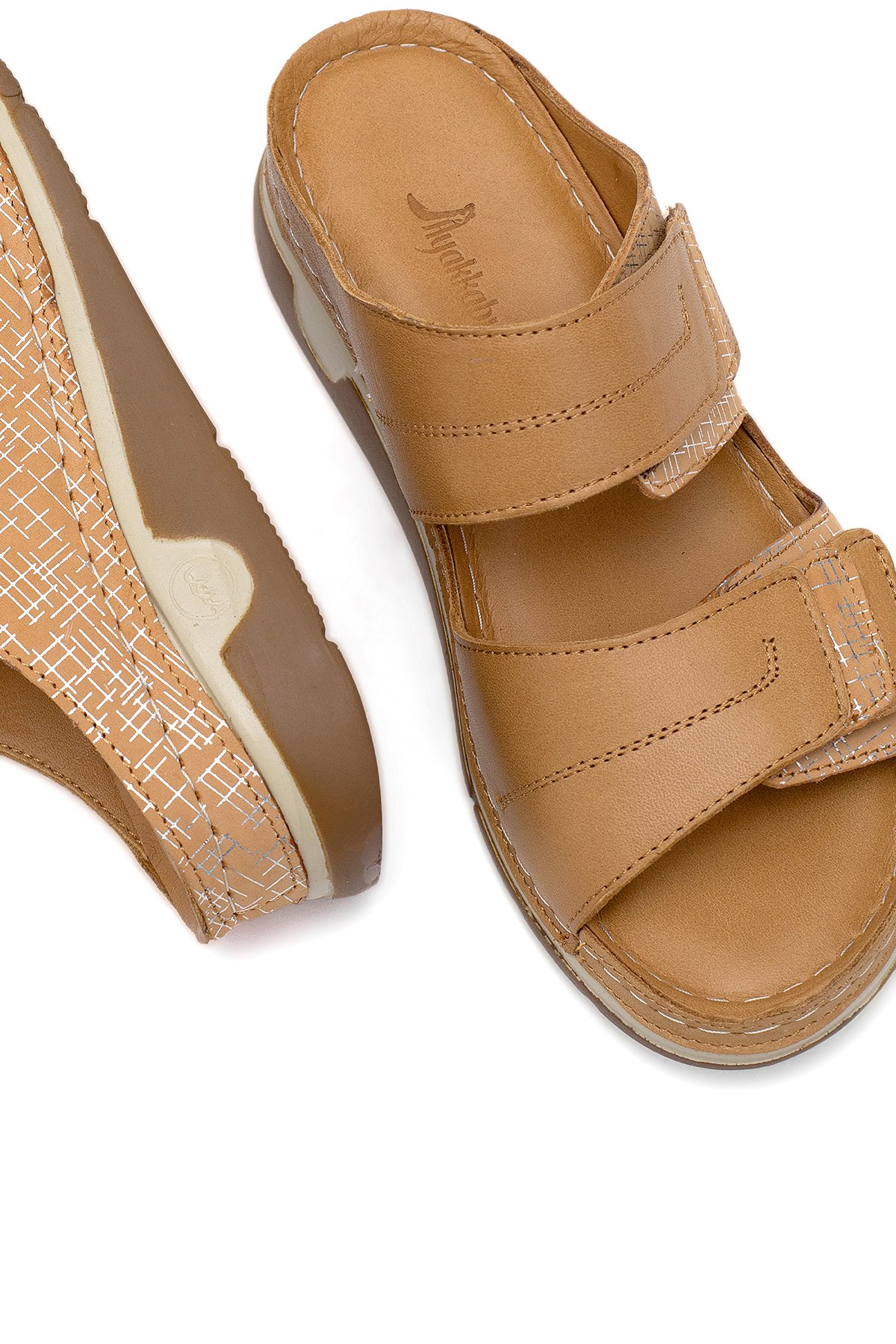 Elit RhmM-17 Kadın Hakiki Deri Ortopedik Düz Terlik Taba