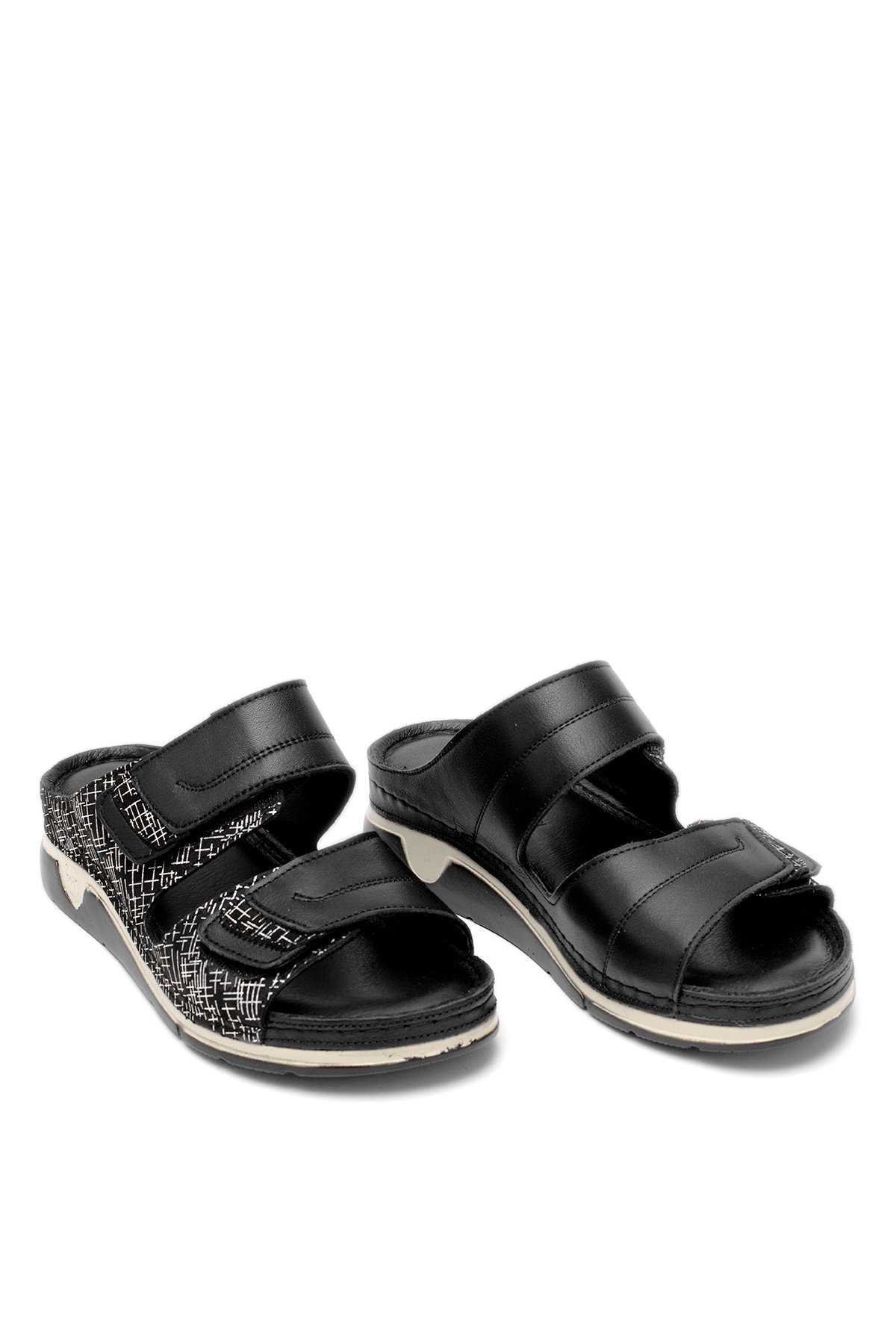 Elit RhmM-17 Kadın Hakiki Deri Ortopedik Düz Terlik Siyah