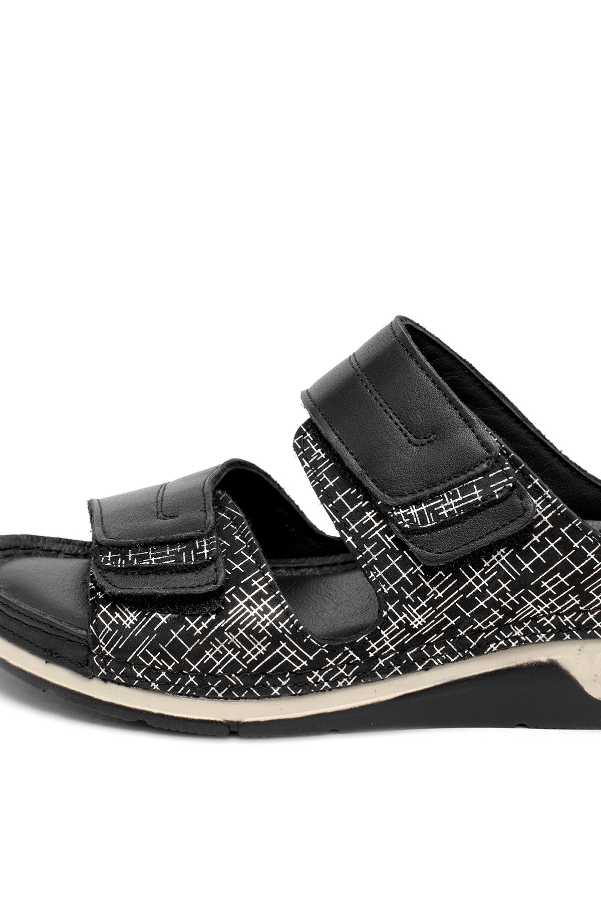 Elit RhmM-17 Kadın Hakiki Deri Ortopedik Düz Terlik Siyah