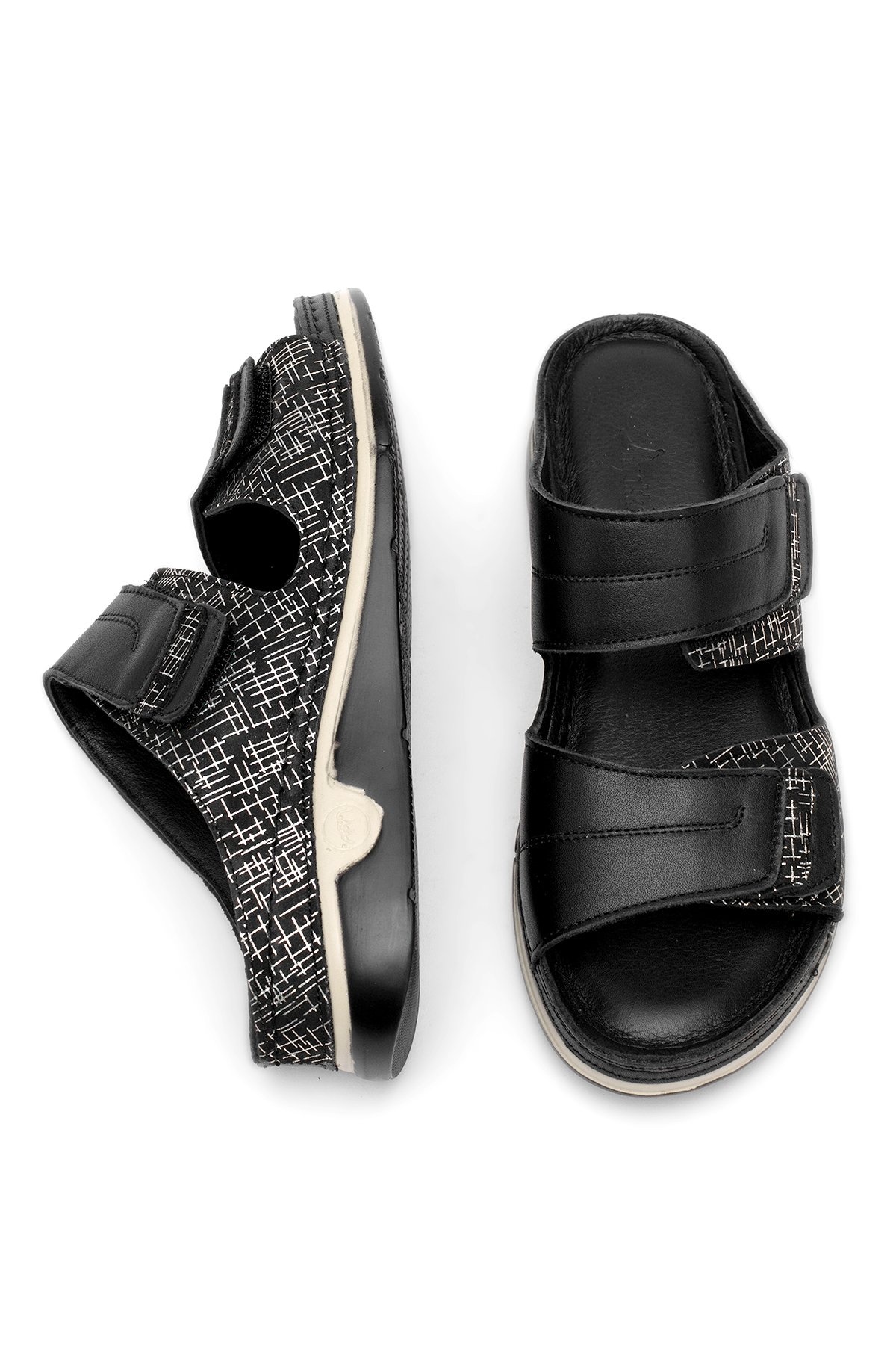 Elit RhmM-17 Kadın Hakiki Deri Ortopedik Düz Terlik Siyah