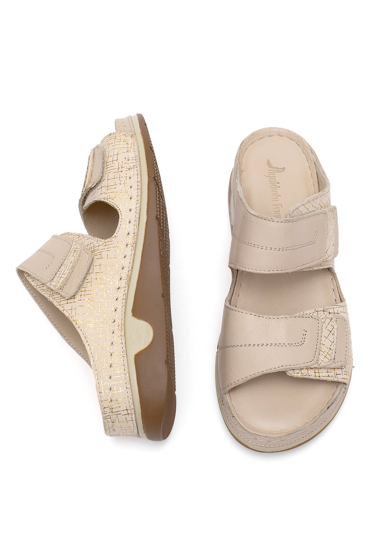 Elit RhmM-17 Kadın Hakiki Deri Ortopedik Düz Terlik Bej