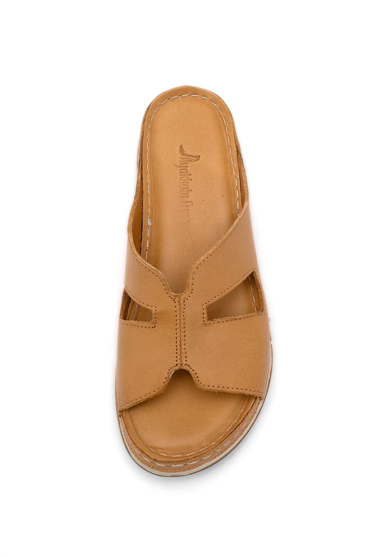 Elit RhmM-23 Kadın Hakiki Deri Ortopedik Düz Terlik Taba