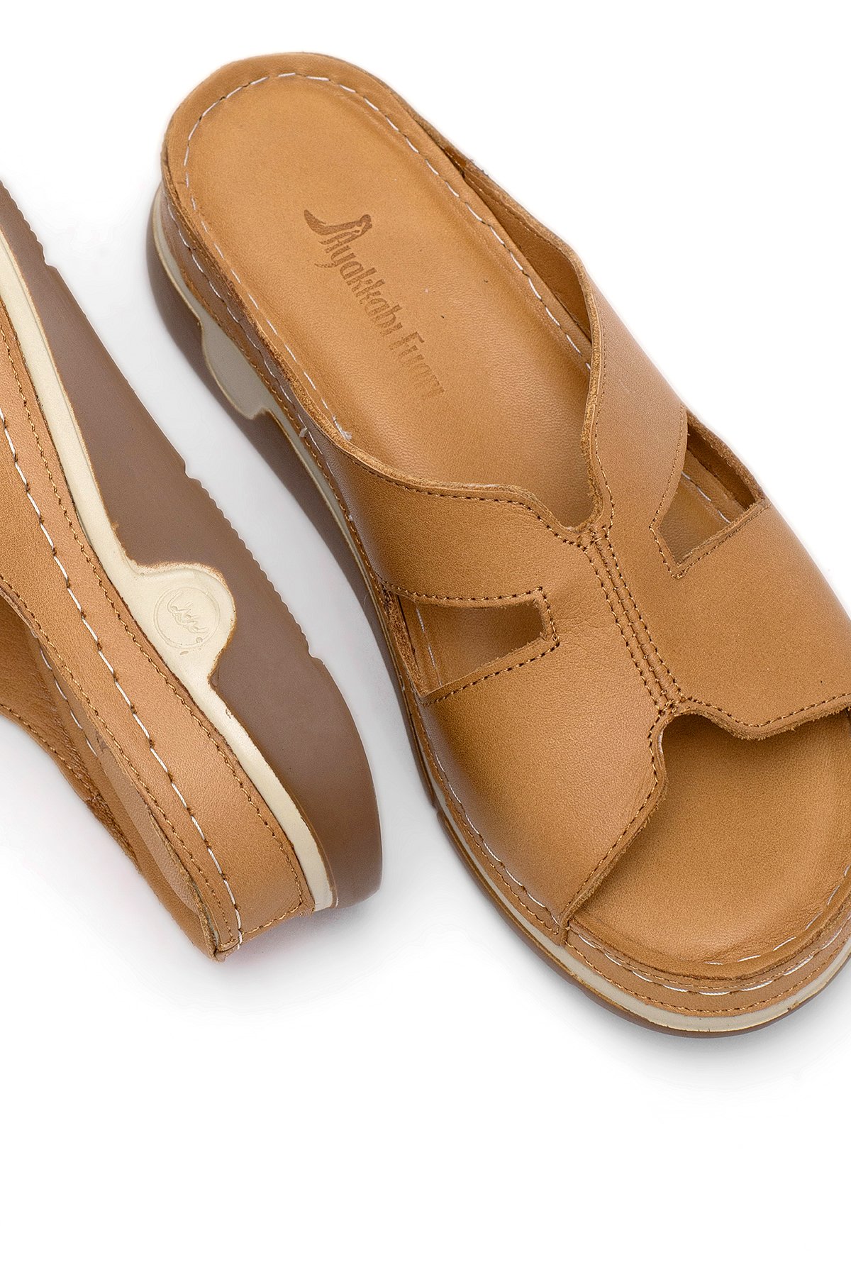 Elit RhmM-23 Kadın Hakiki Deri Ortopedik Düz Terlik Taba