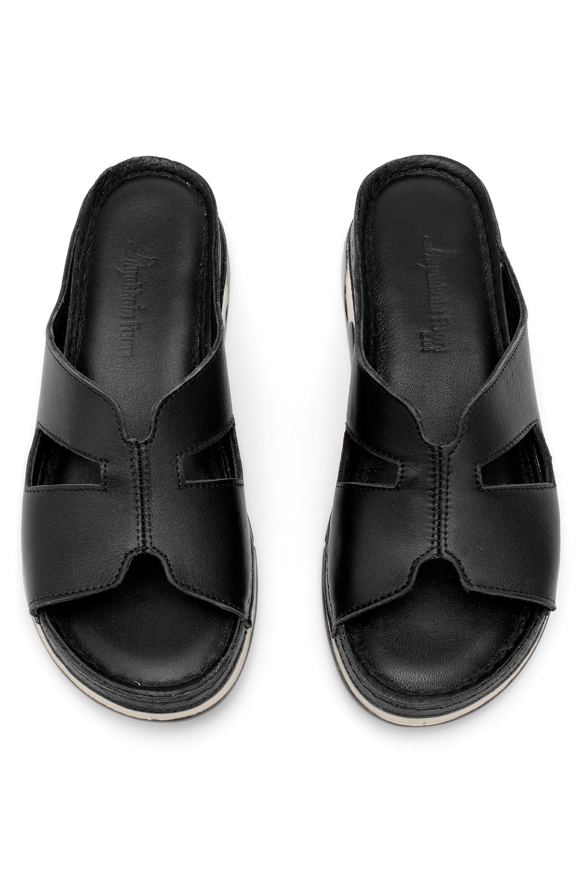 Elit RhmM-23 Kadın Hakiki Deri Ortopedik Düz Terlik Siyah