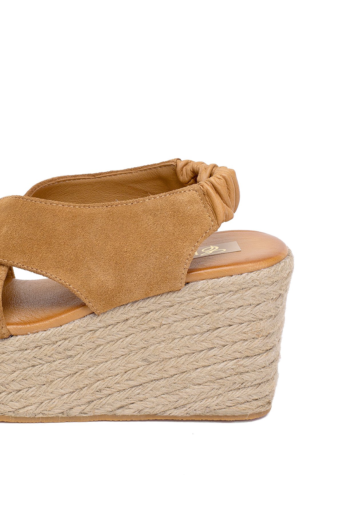 Elit Rosabelle Kadın Hakiki Süet Deri Dolgu Topuk Sandalet Taba