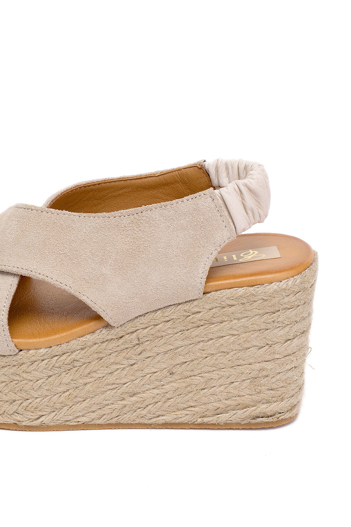 Elit Rosabelle Kadın Hakiki Süet Deri Dolgu Topuk Sandalet Bej