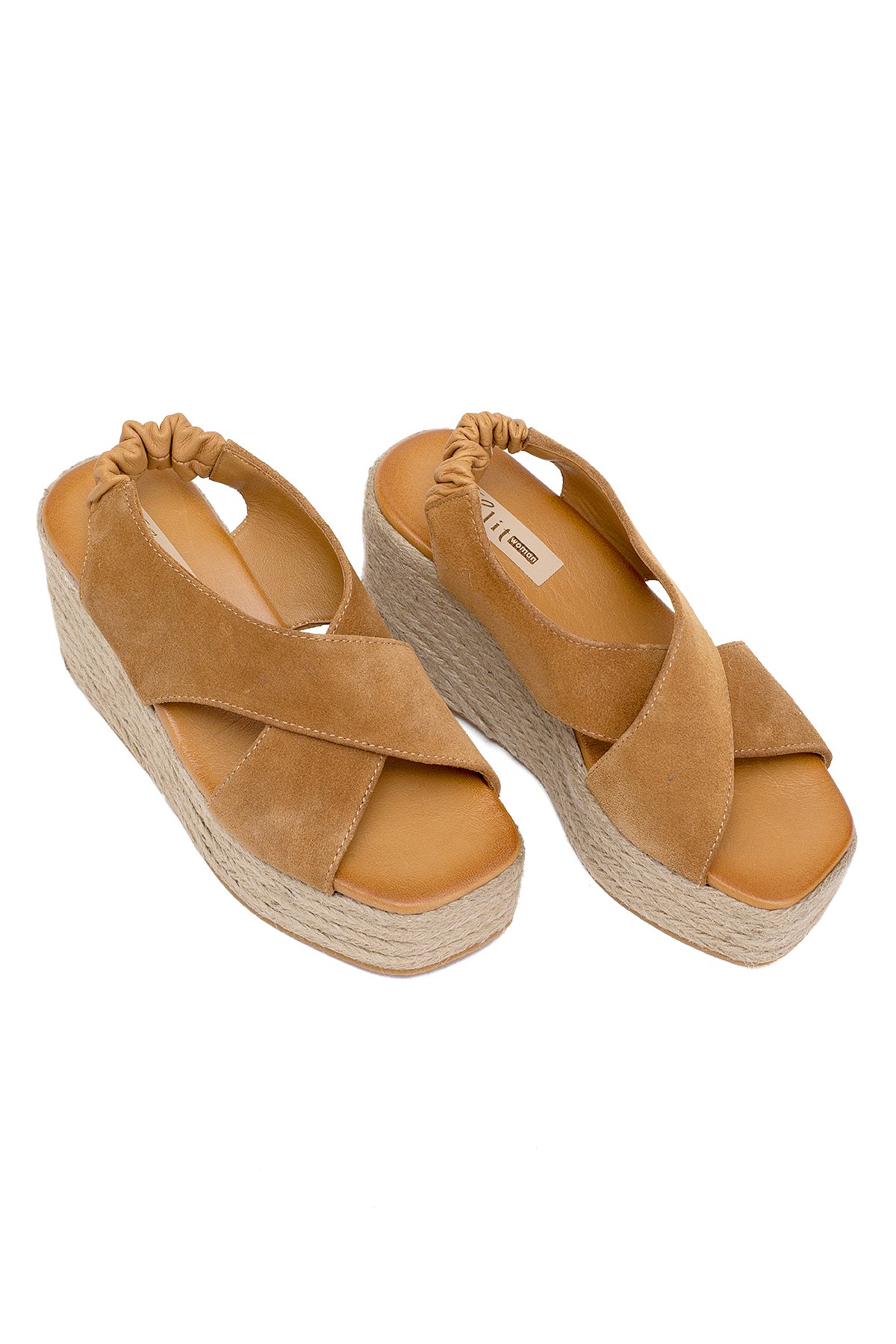 Elit Rosabelle Kadın Hakiki Süet Deri Dolgu Topuk Sandalet Taba