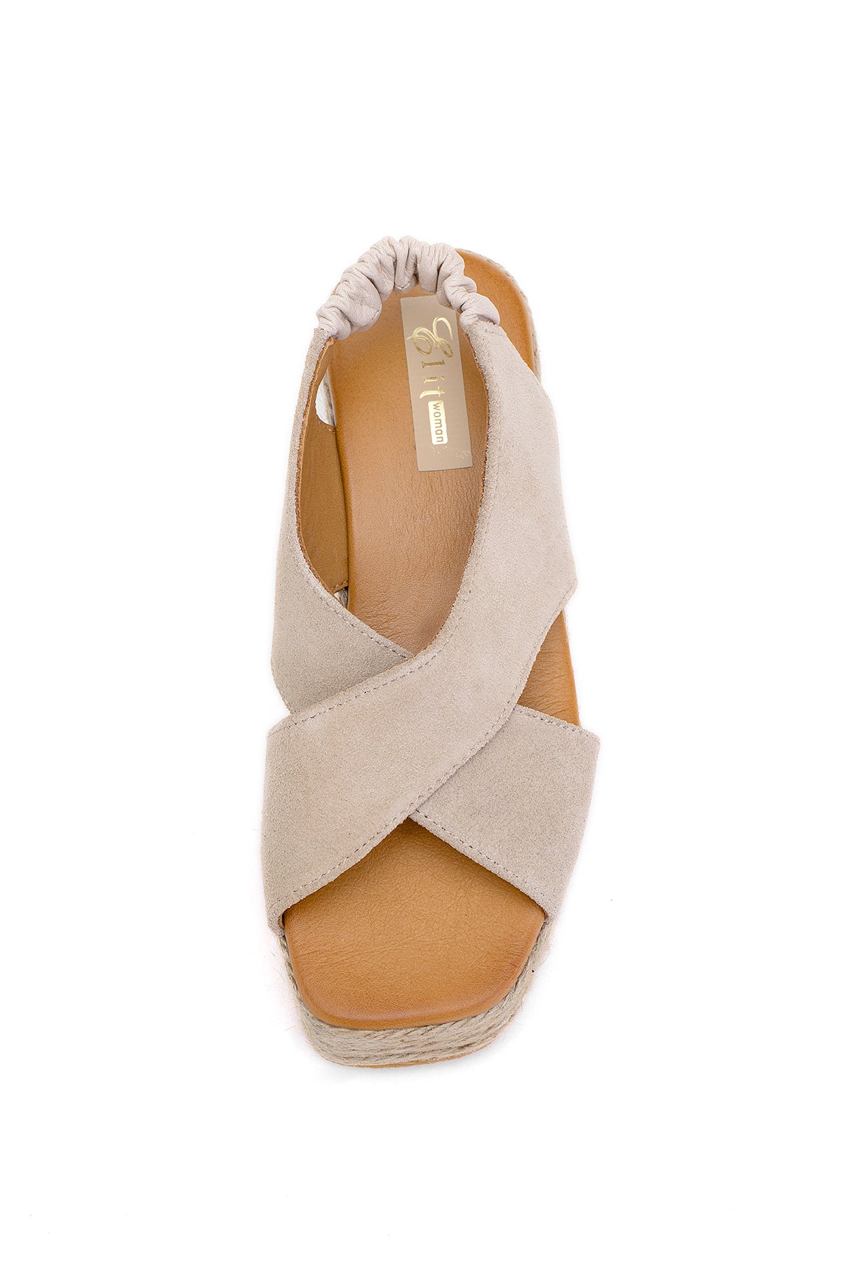 Elit Rosabelle Kadın Hakiki Süet Deri Dolgu Topuk Sandalet Bej