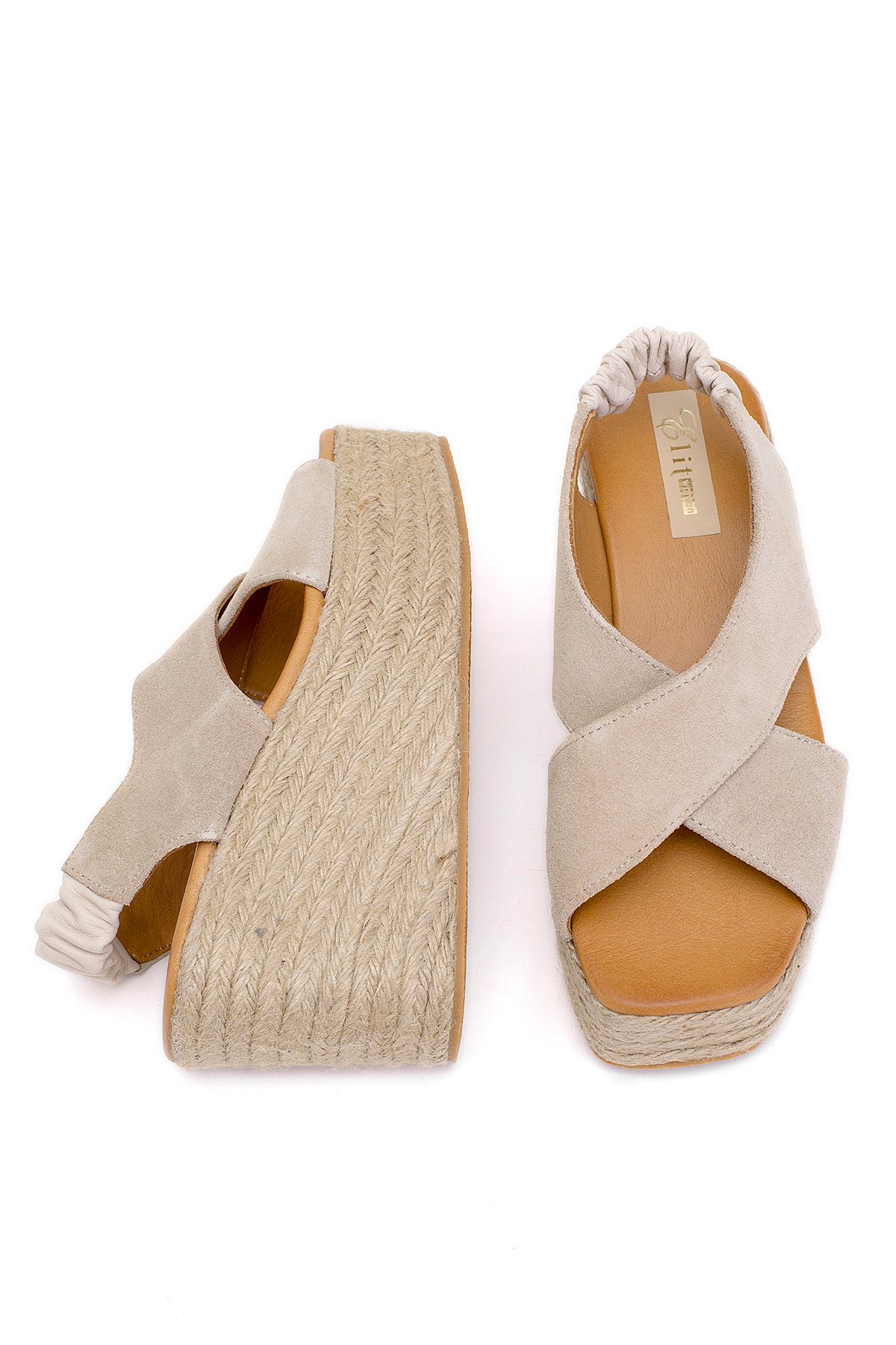 Elit Rosabelle Kadın Hakiki Süet Deri Dolgu Topuk Sandalet Bej