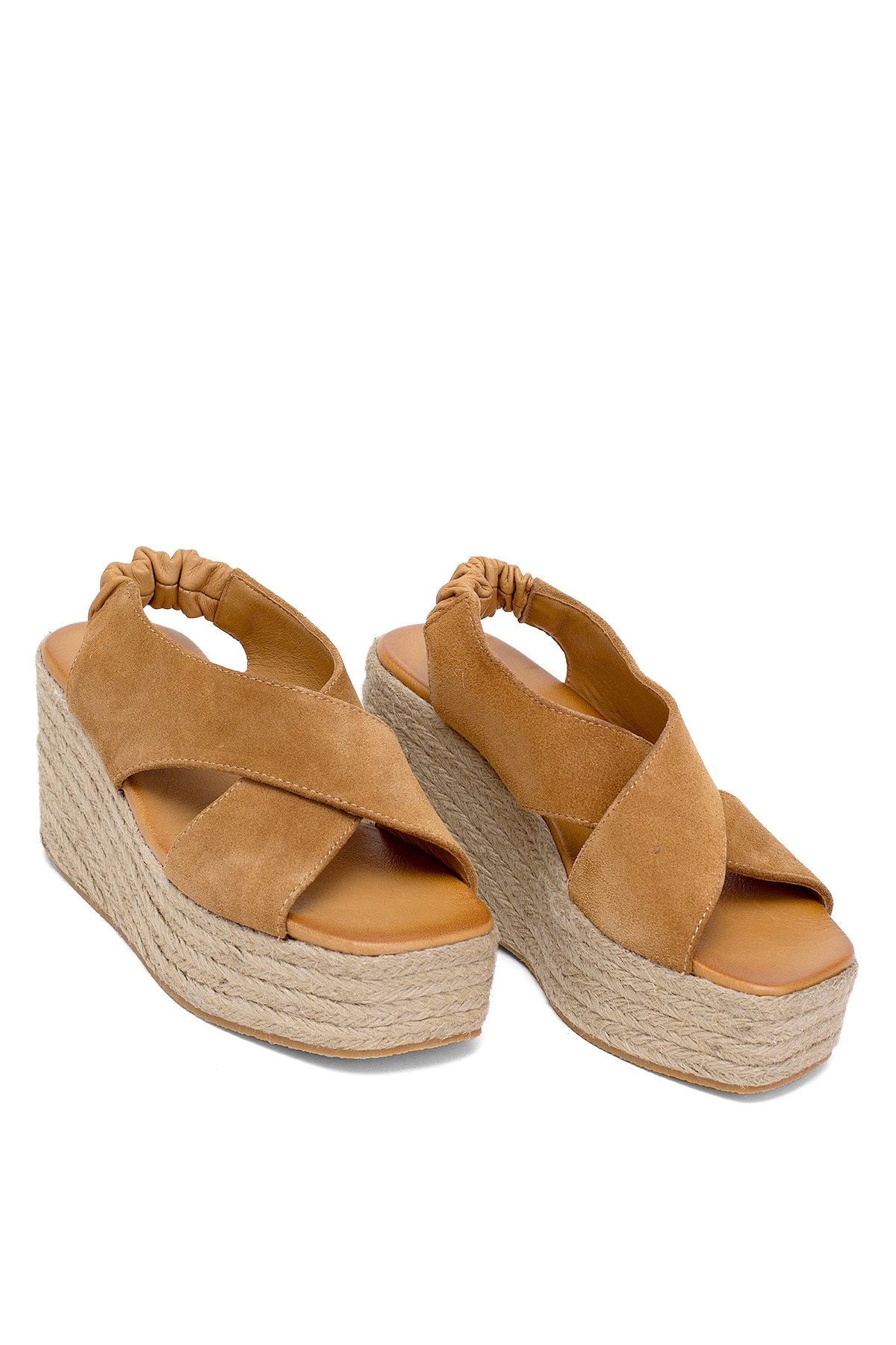 Elit Rosabelle Kadın Hakiki Süet Deri Dolgu Topuk Sandalet Taba