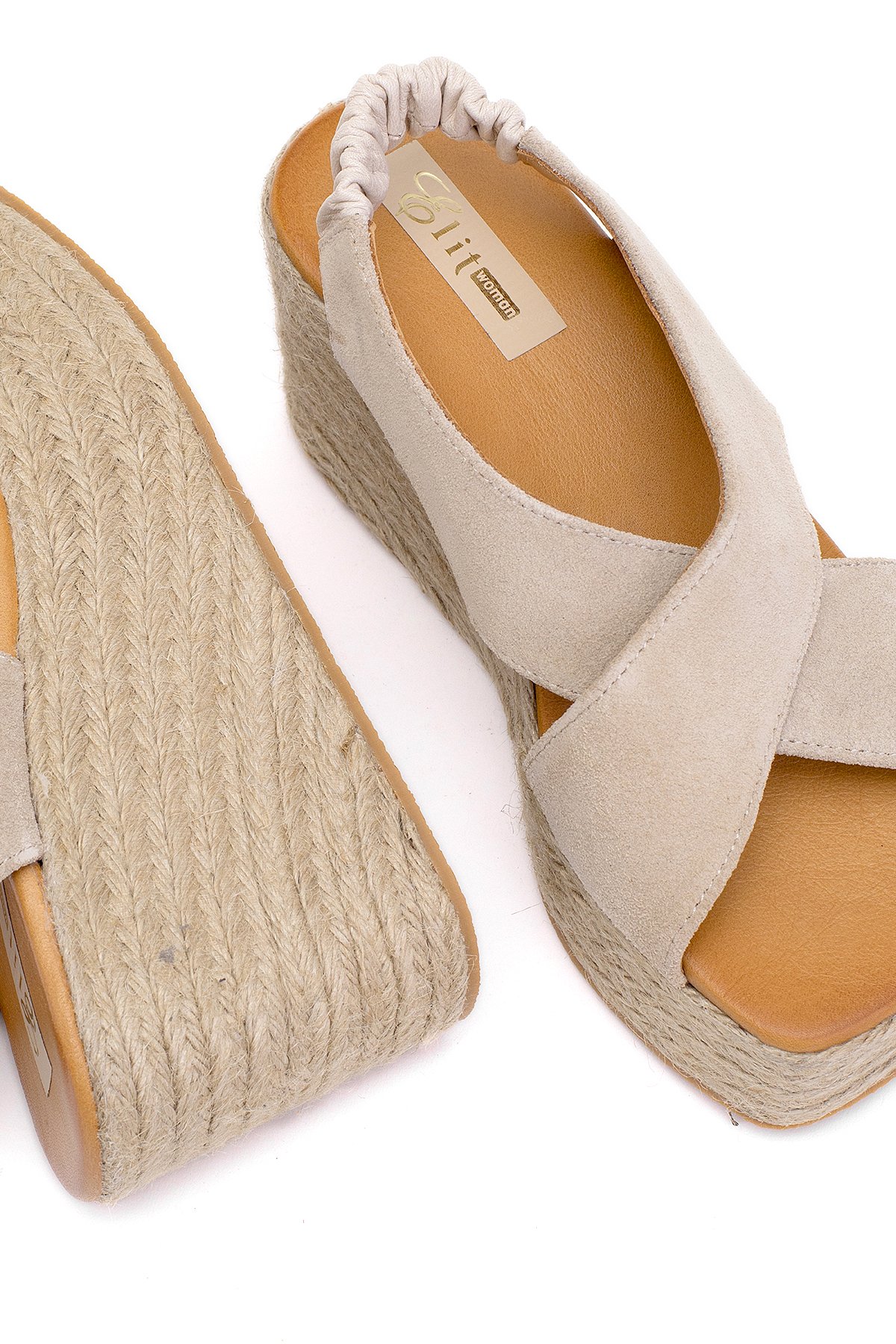 Elit Rosabelle Kadın Hakiki Süet Deri Dolgu Topuk Sandalet Bej