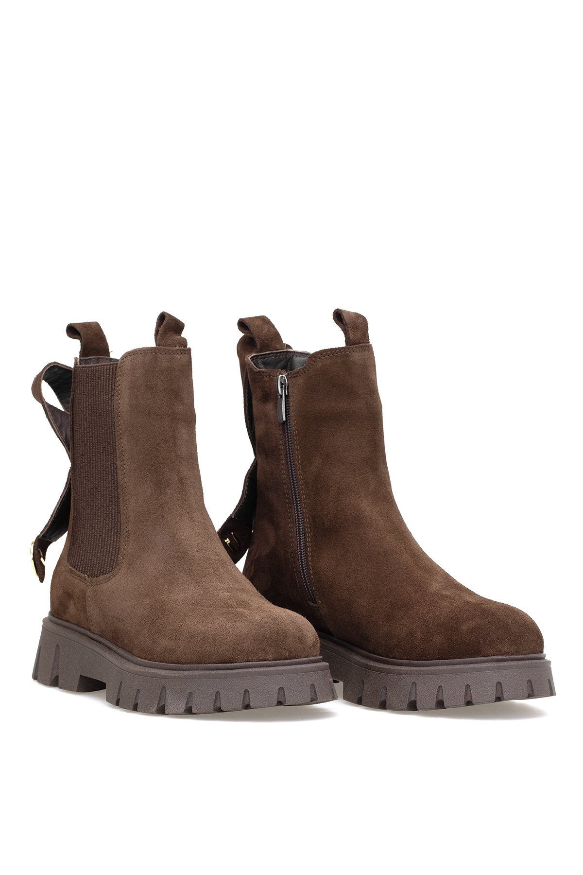 Elit Thalvora Kadın Hakiki Süet Deri Klasik Bot Kahverengi