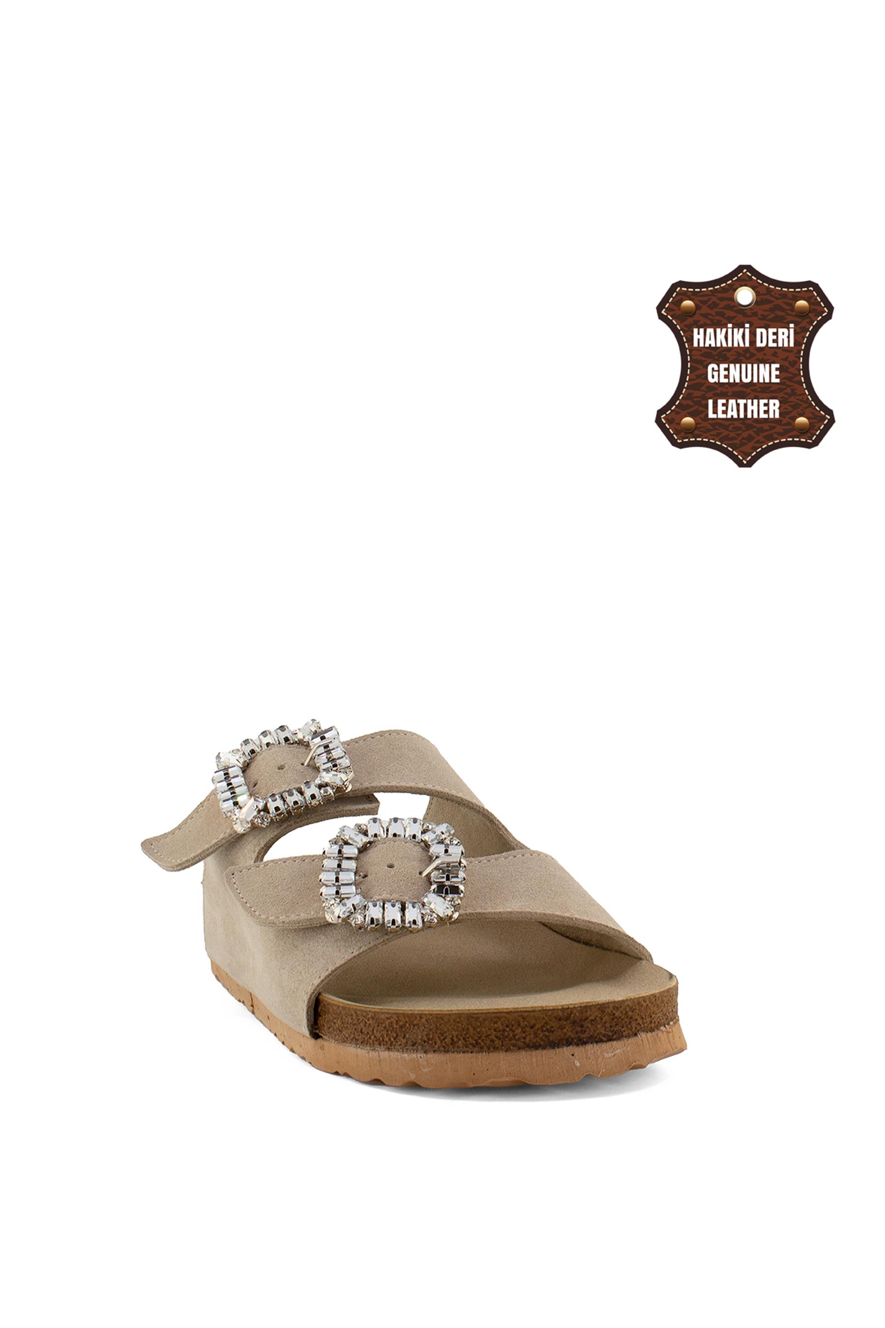 Elit Wll7775C Kadın Hakiki Deri Terlik Bej