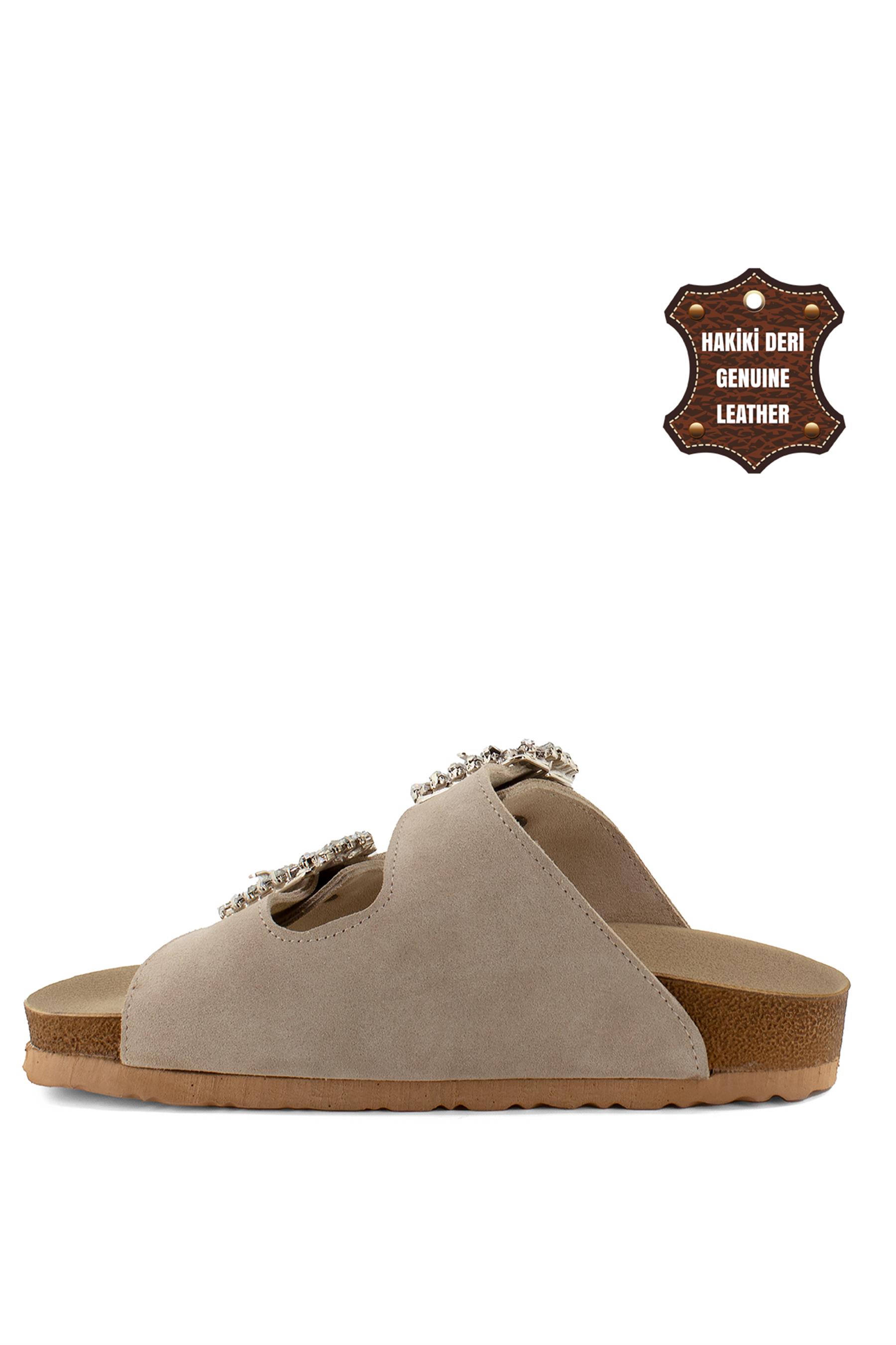 Elit Wll7775C Kadın Hakiki Deri Terlik Bej