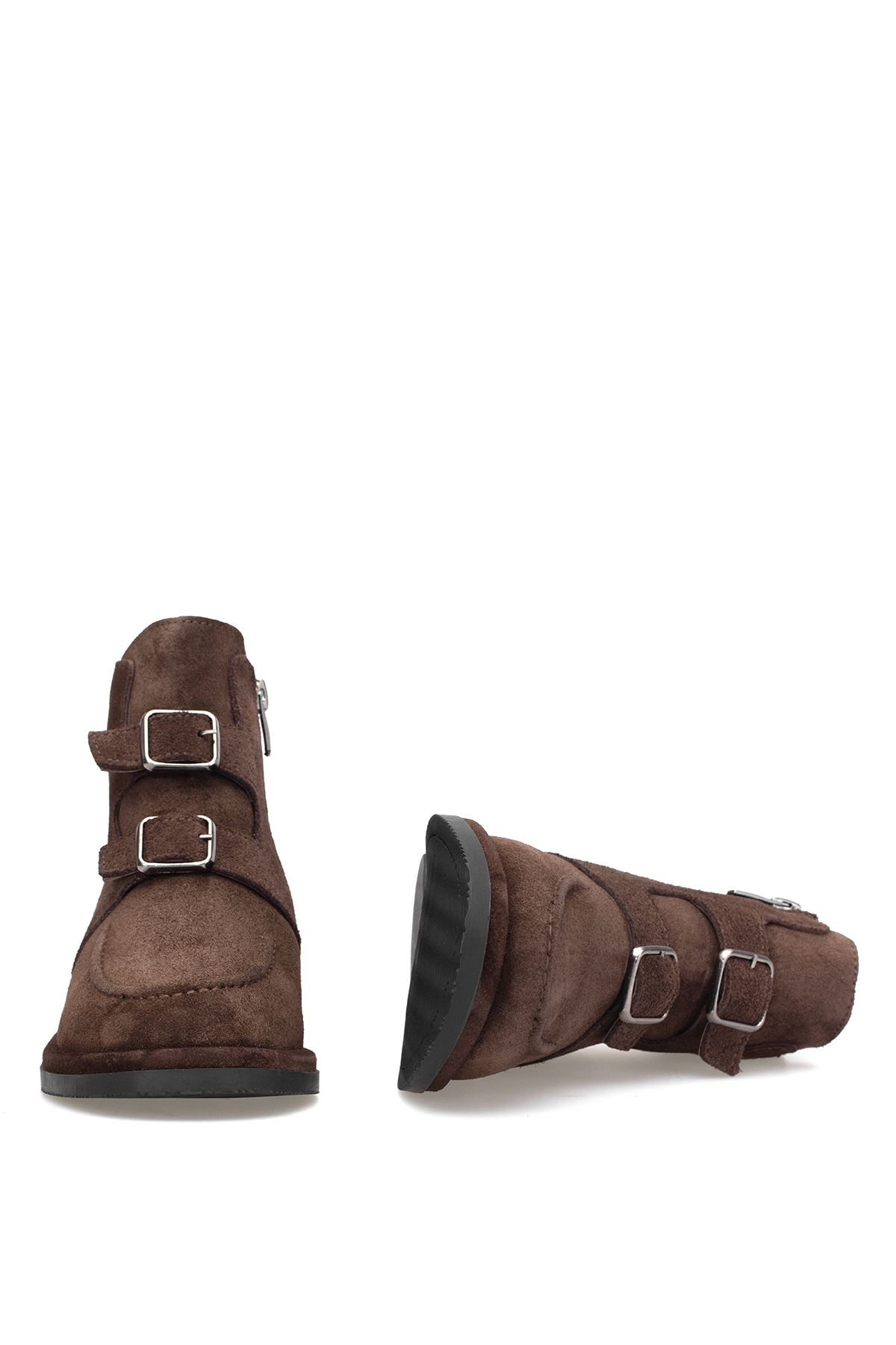 Elit Zafira Kadın Hakiki Süet Deri Düz Bot Kahverengi