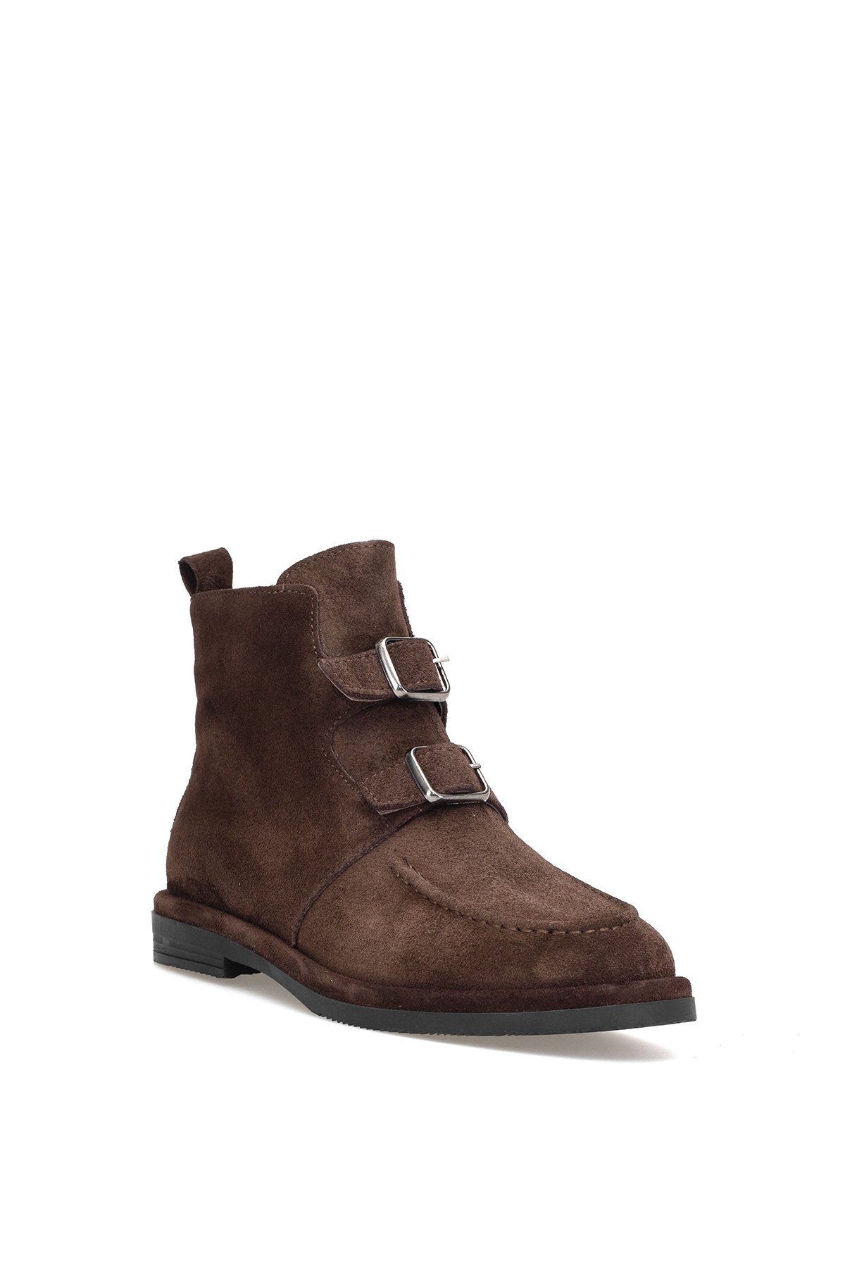 Elit Zafira Kadın Hakiki Süet Deri Düz Bot Kahverengi