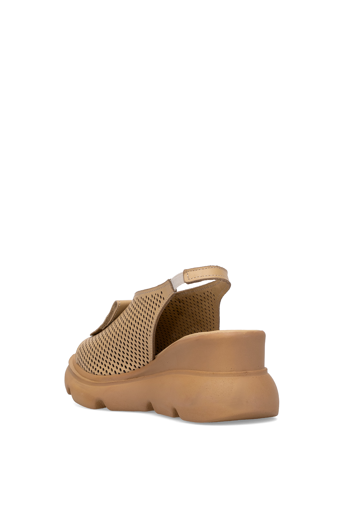 Elit Zeyn 8067 Kadın Hakiki Deri Dolgu Topuk Sandalet Camel