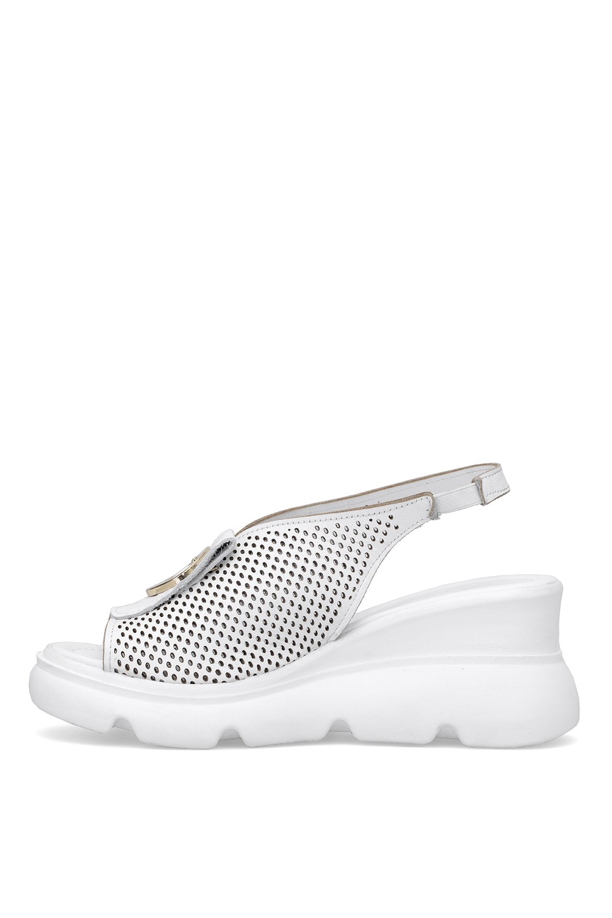 Elit Zeyn 8067 Kadın Hakiki Deri Dolgu Topuk Sandalet Beyaz