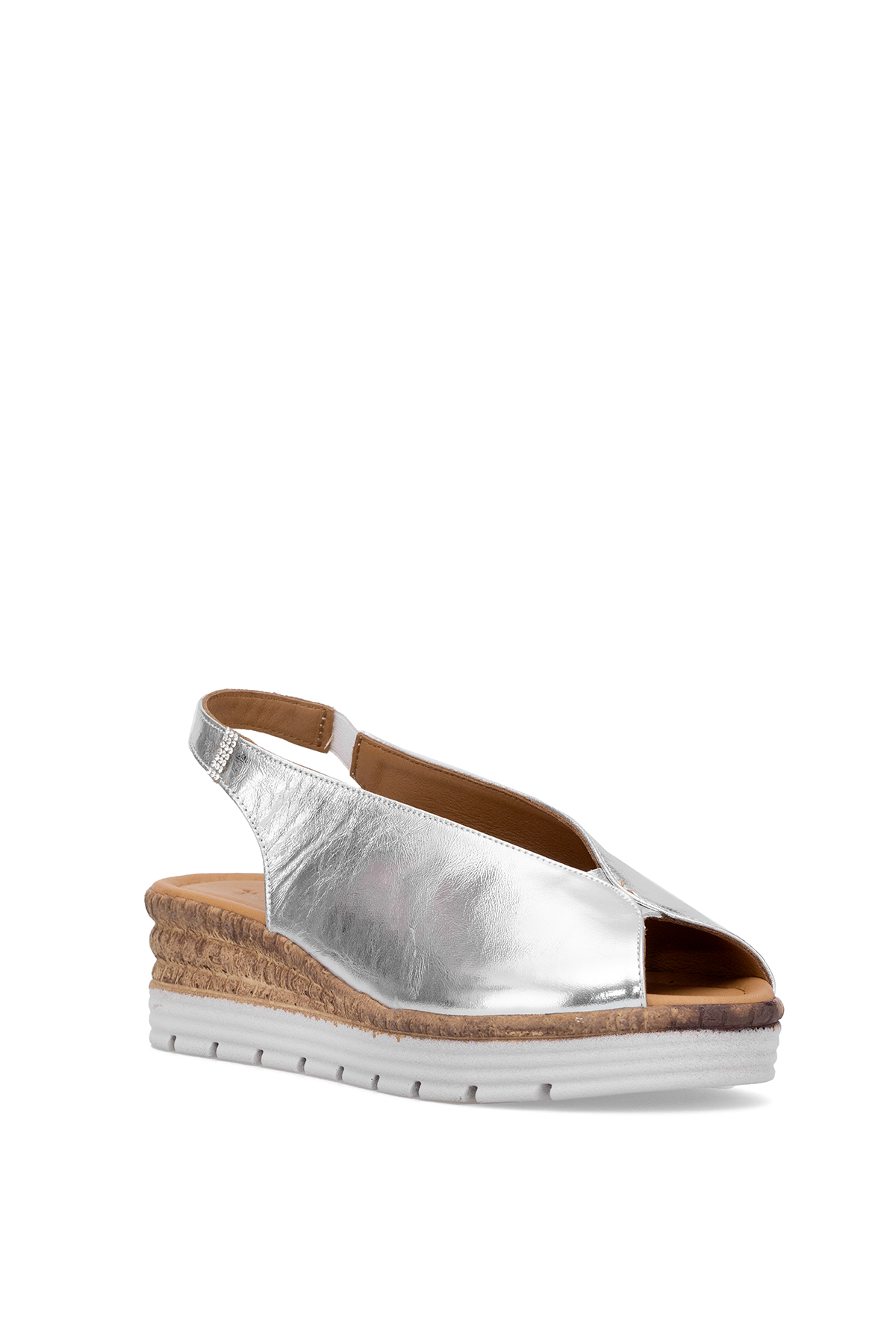 Elit Zeyn8094 Kadın Hakiki Deri Ortopedik Dolgu Topuk Sandalet Gümüş