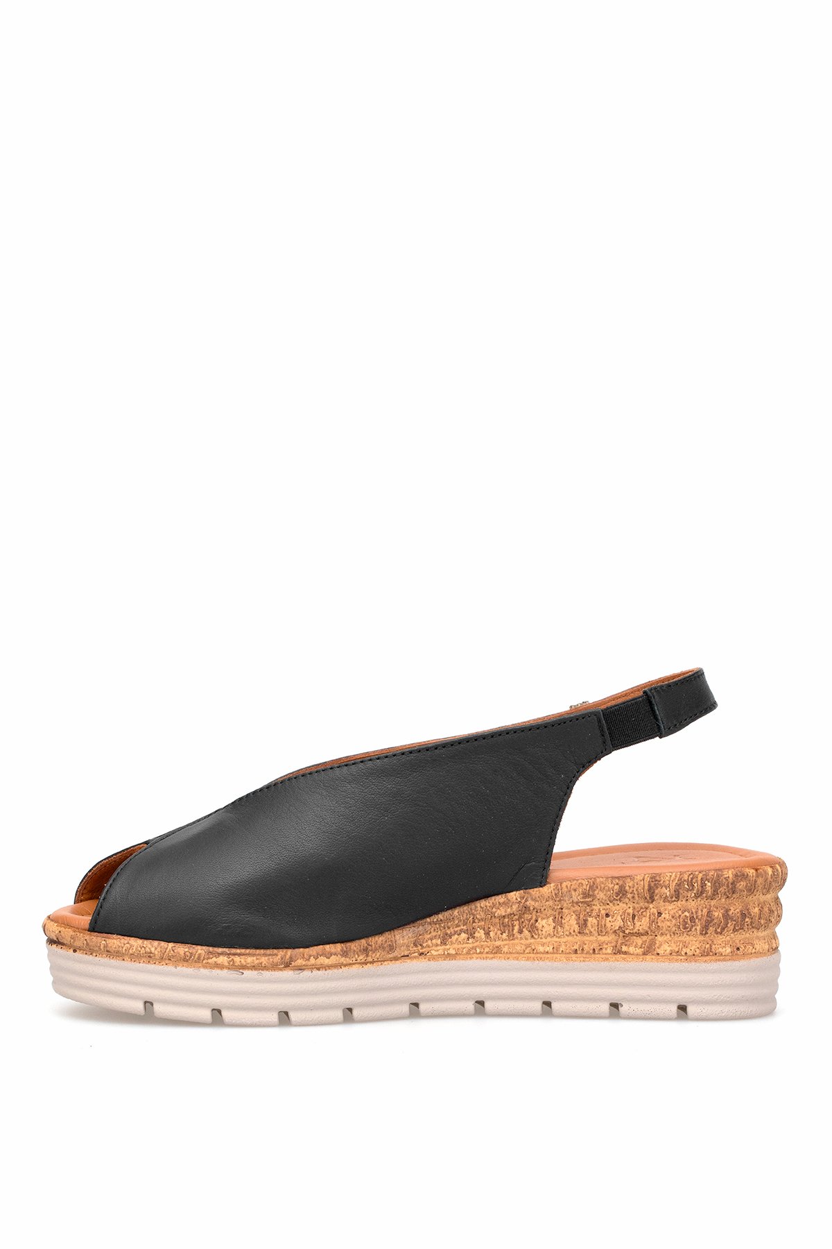 Elit Zeyn8094 Kadın Hakiki Deri Ortopedik Dolgu Topuk Sandalet Siyah