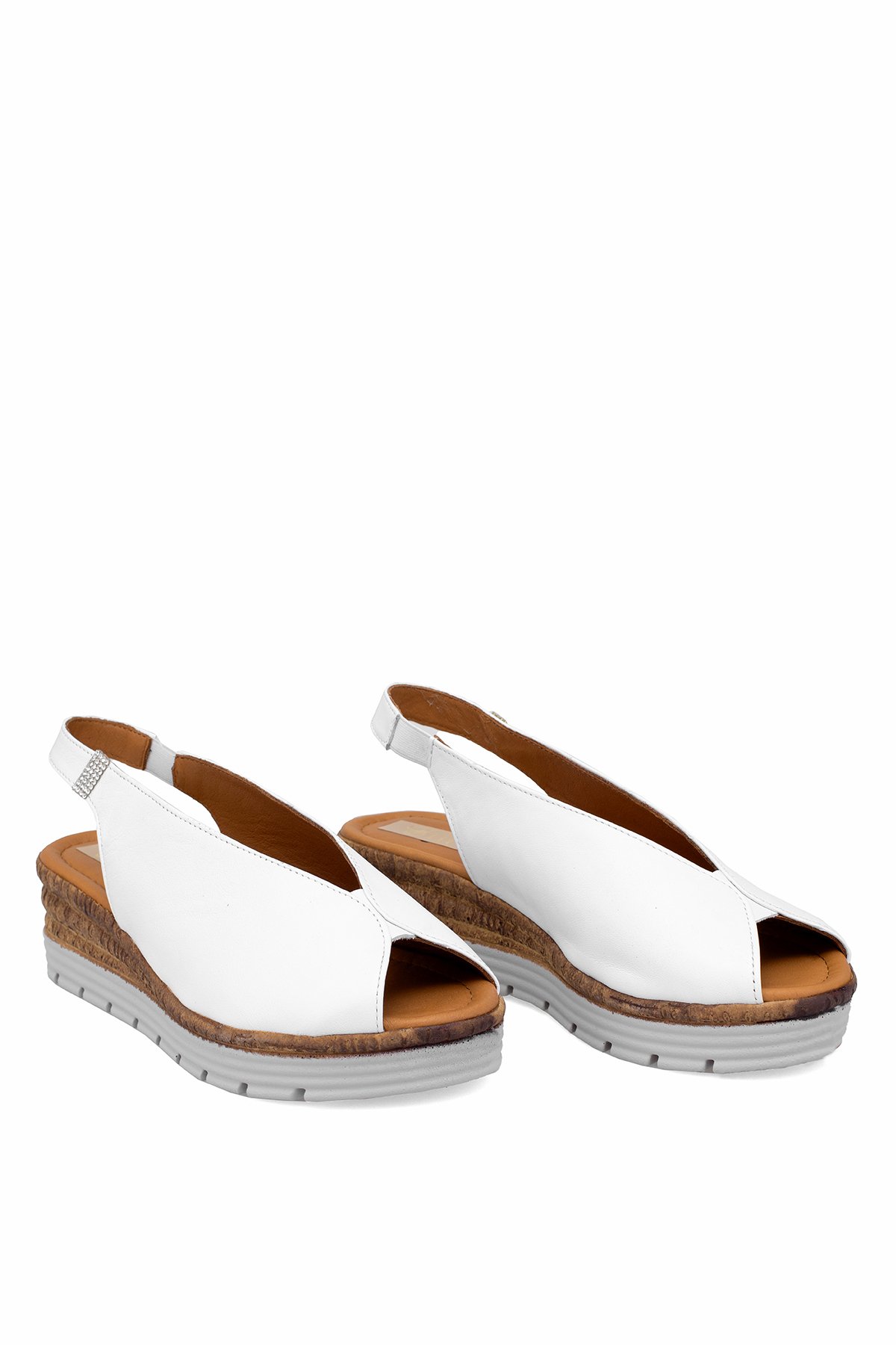 Elit Zeyn8094 Kadın Hakiki Deri Ortopedik Dolgu Topuk Sandalet Beyaz