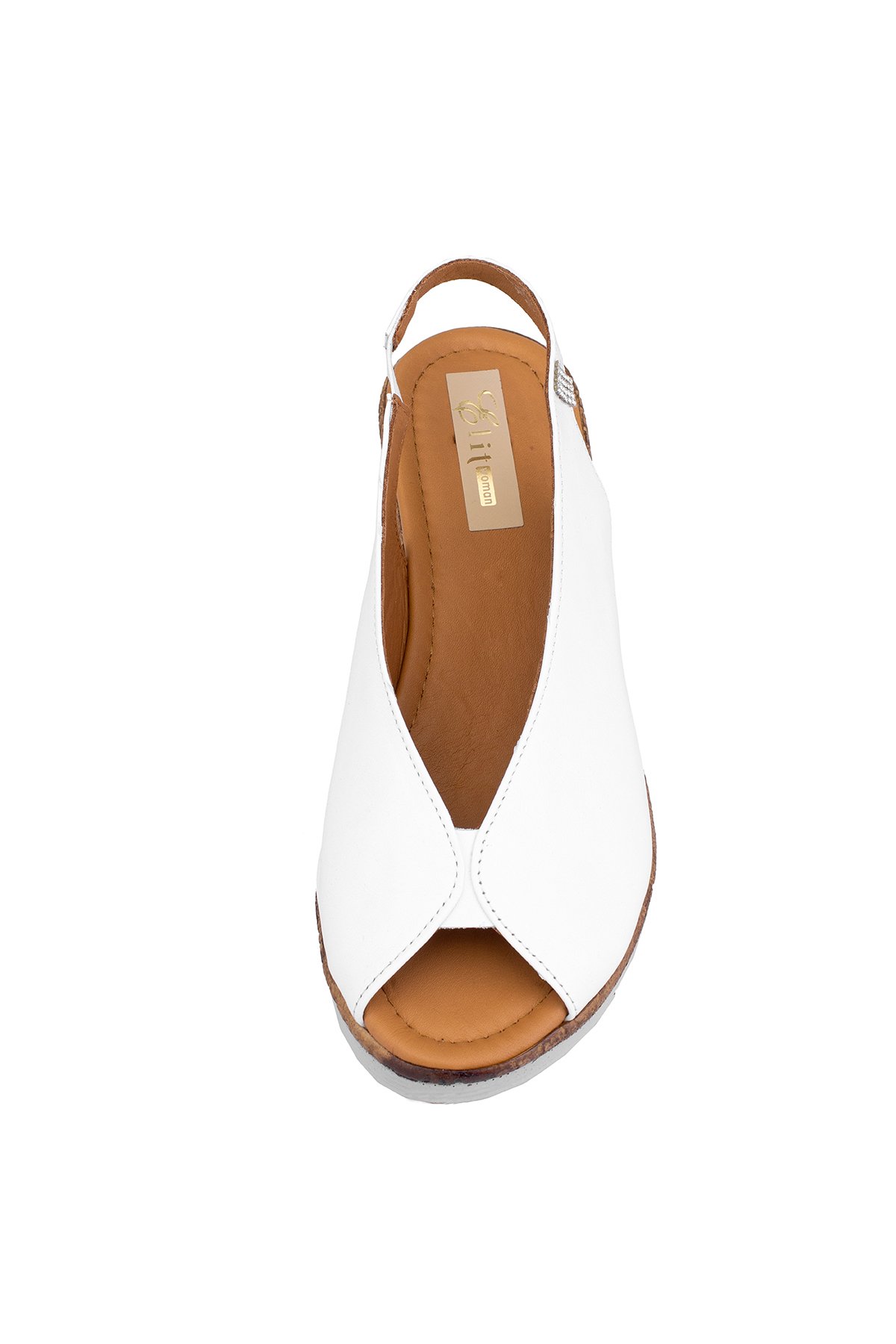 Elit Zeyn8094 Kadın Hakiki Deri Ortopedik Dolgu Topuk Sandalet Beyaz
