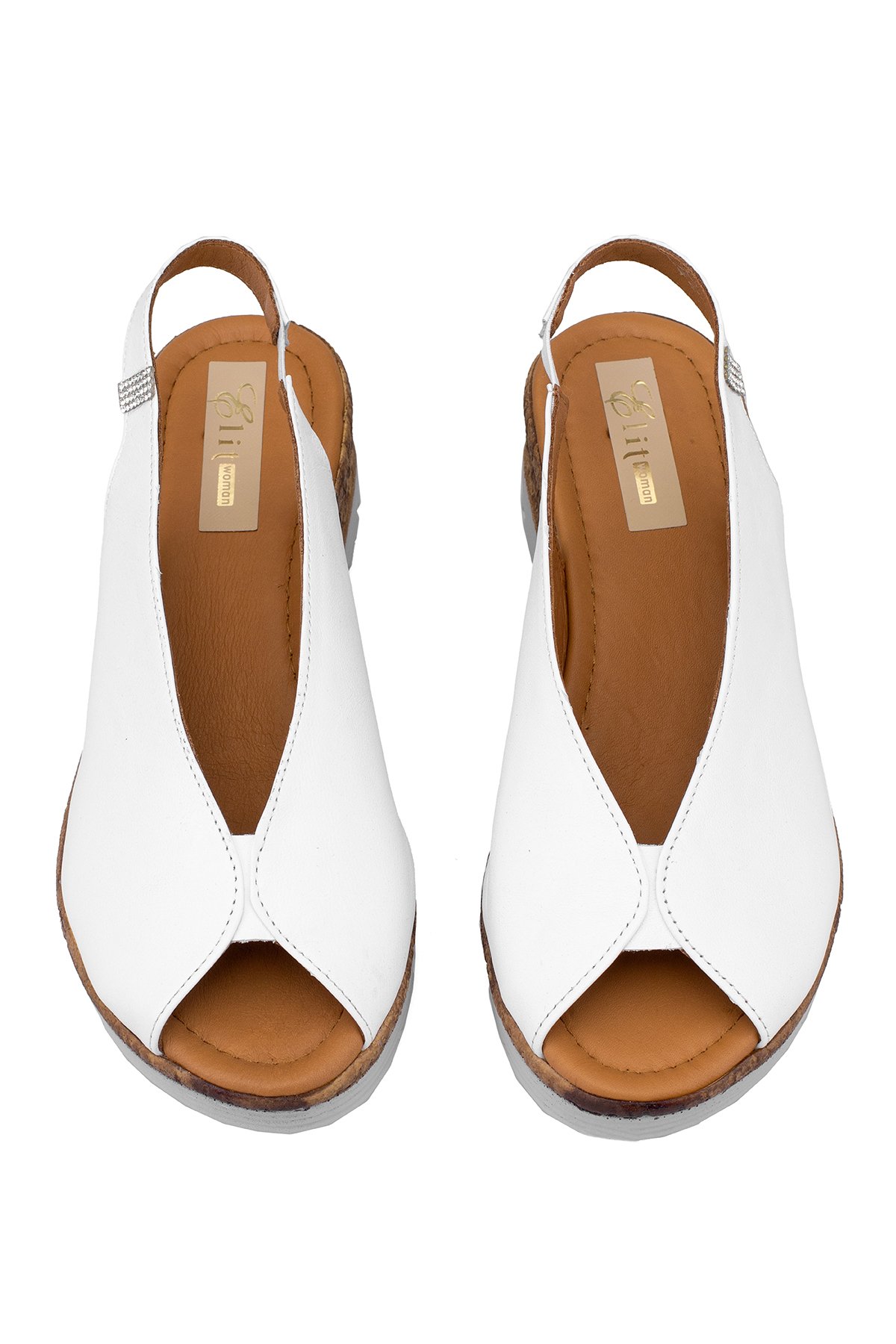 Elit Zeyn8094 Kadın Hakiki Deri Ortopedik Dolgu Topuk Sandalet Beyaz